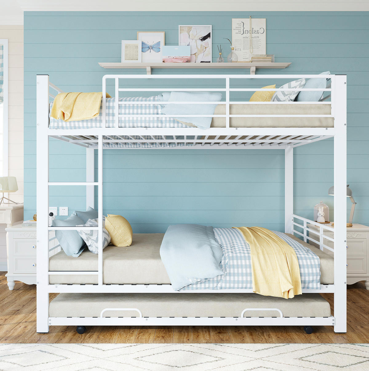 ETAGENBETT 205/145/170 cm aus Metall mit Rausfallschutz, Weiß - Weiß, Metall (140/200cm) - OKMYHOME