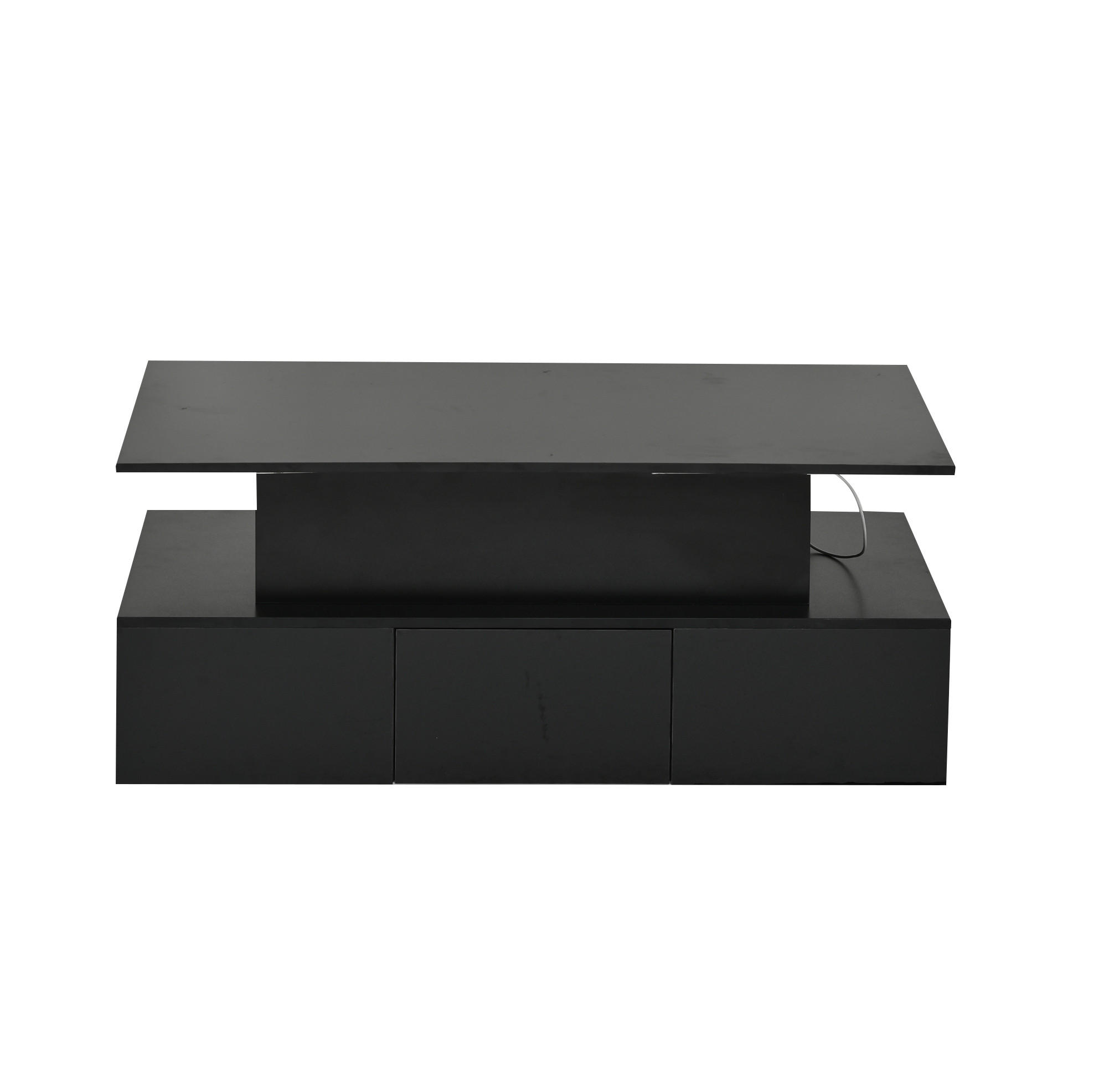 KONFERENČNÍ stolek 100/50/40 cm černý z MDF s LED, výklopnou deskou a úložným prostorem - barva dubu, kompozitní dřevo (100/50/40cm) - OKWISH