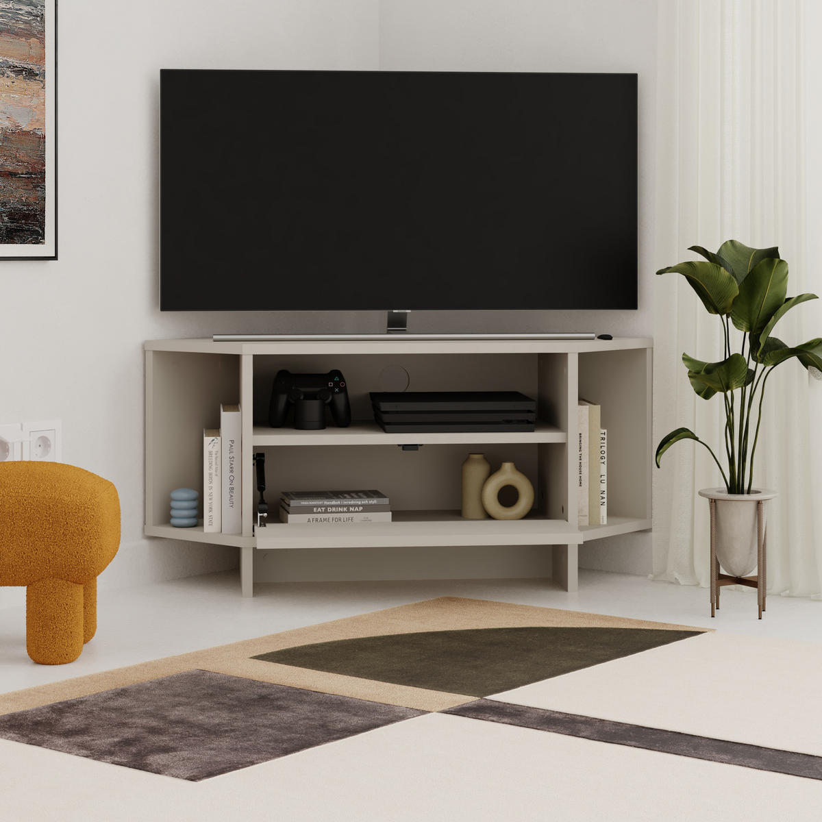 LOWBOARD Viva Sandstein 96/45/35 cm - Beige, Holzwerkstoff (95.7/45.3/35.4cm) - Decortie