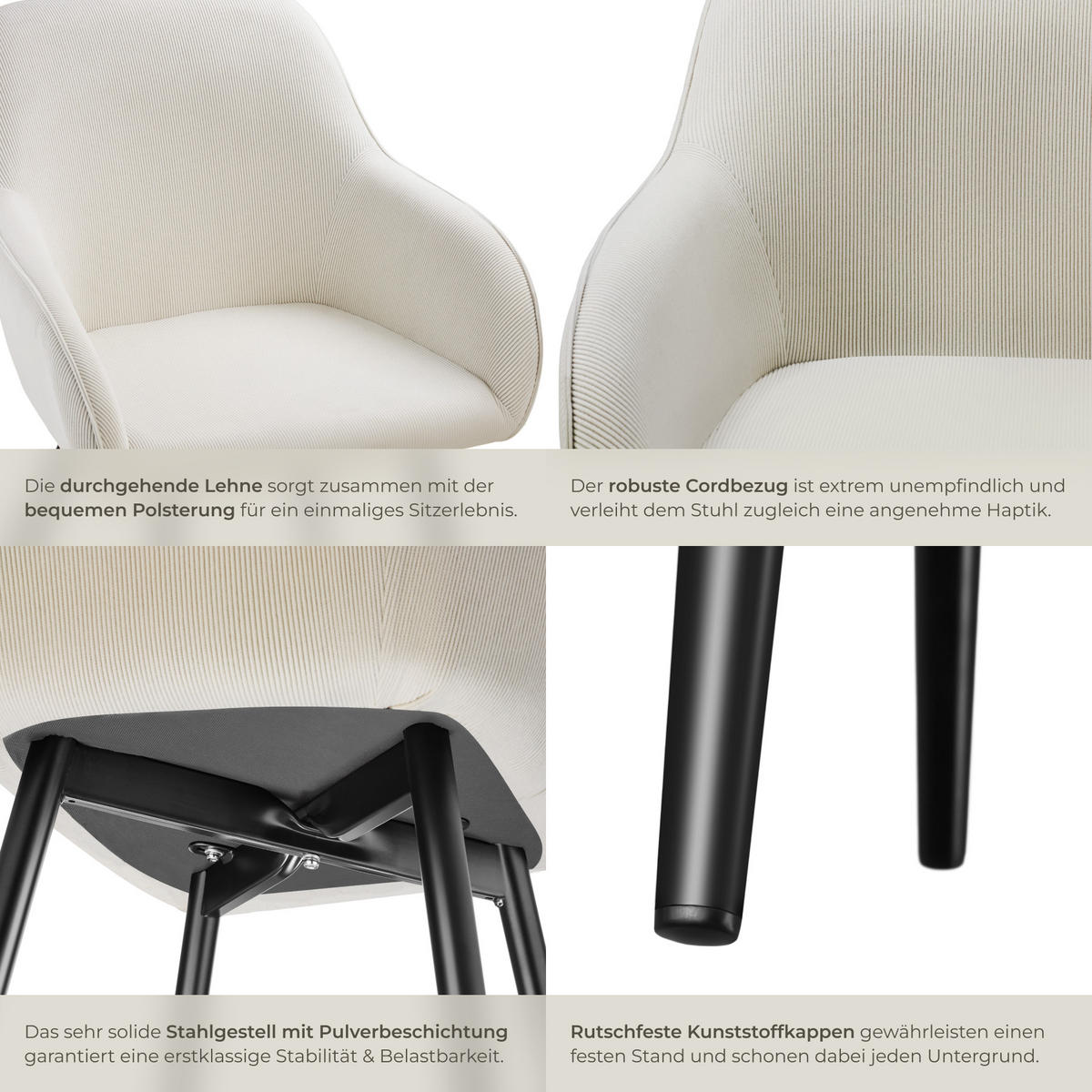 ESSZIMMERSTUHL 2er Set Marilyn 58 x 62 x 82 cm creme/schwarz - Creme/Schwarz, Kunststoff (62/82/58cm) - tectake