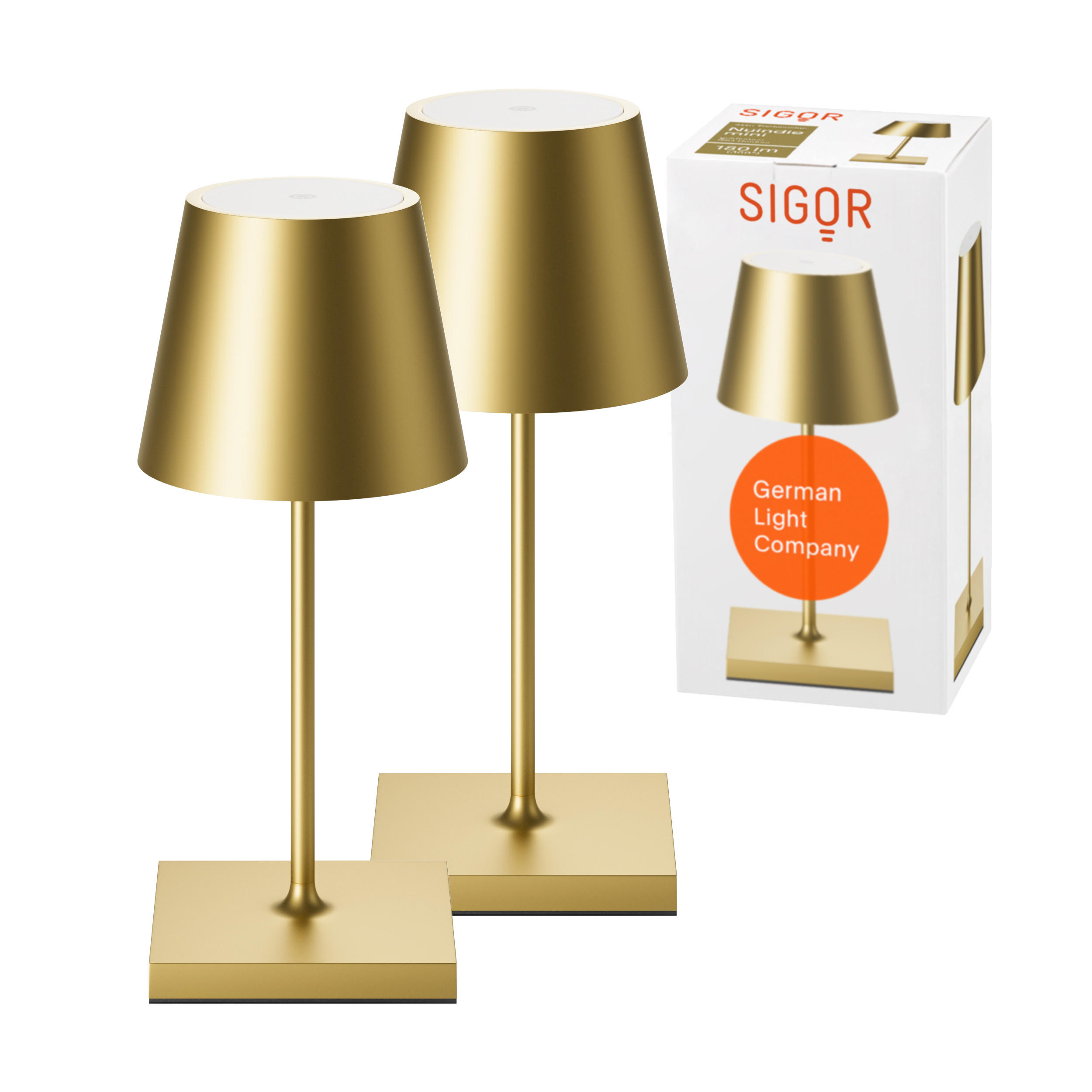LED Akku-Tischlampe, Nuindie mini 3.0 2er-Set, goldfarben - Goldfarben, Metall (25/10/25cm) - Sigor