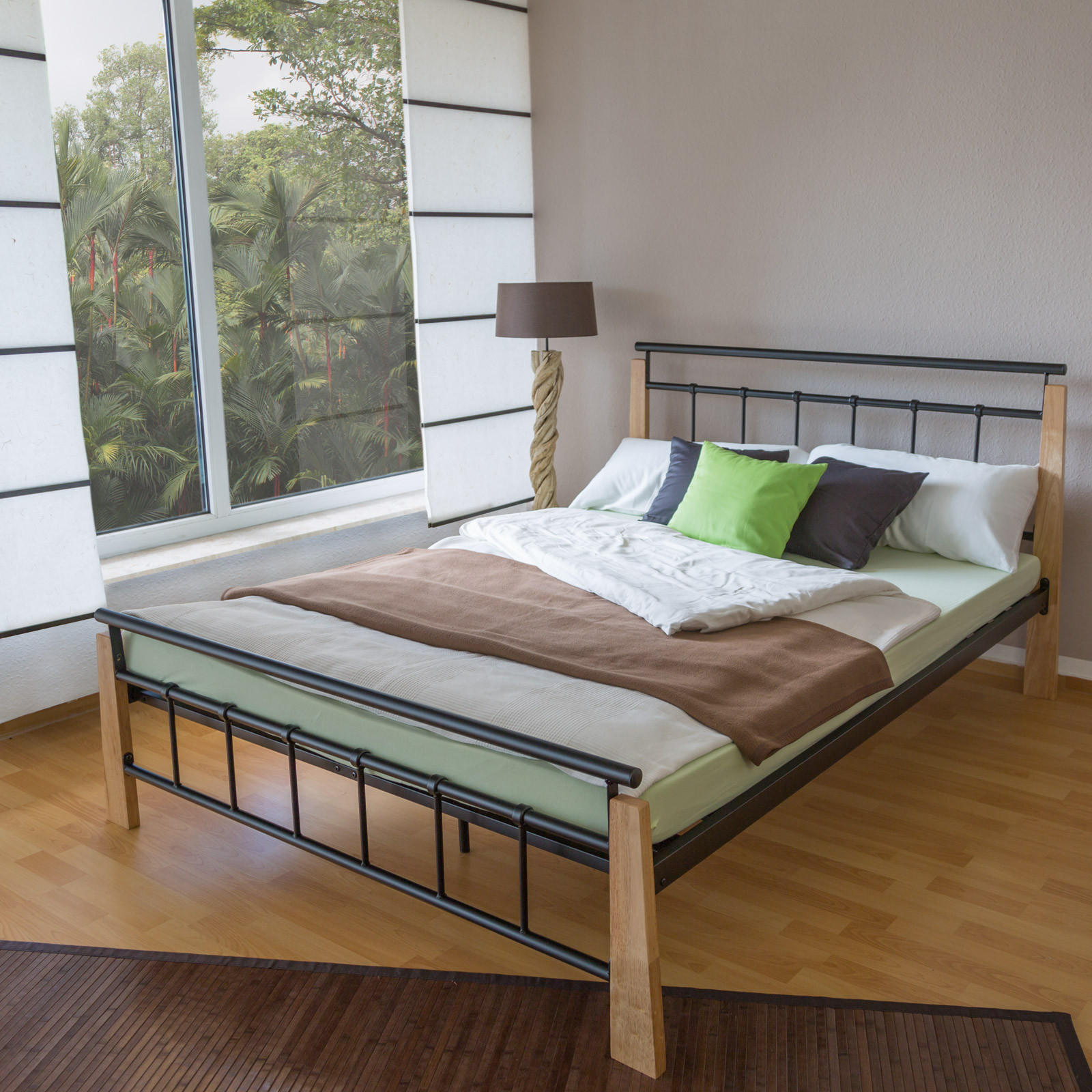 METALLBETT 160/200 cm in Schwarz Natur mit Lattenrost - Schwarz/Naturfarben, Metall (160/200cm) - Homestyle4u