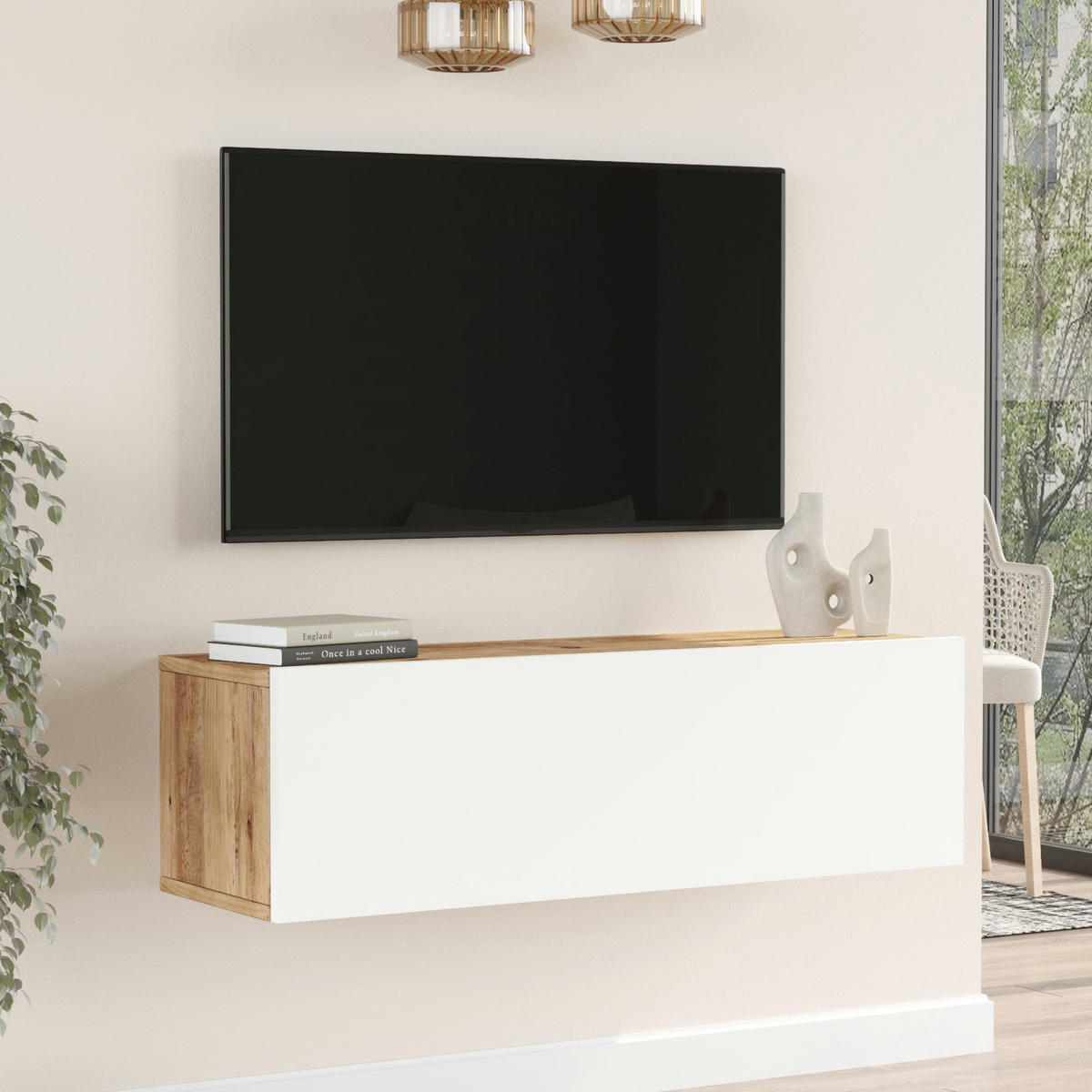 TV-ELEMENT Lapinlahti - Weiß, Holzwerkstoff (100/29.5/31.5cm) - [en.casa]