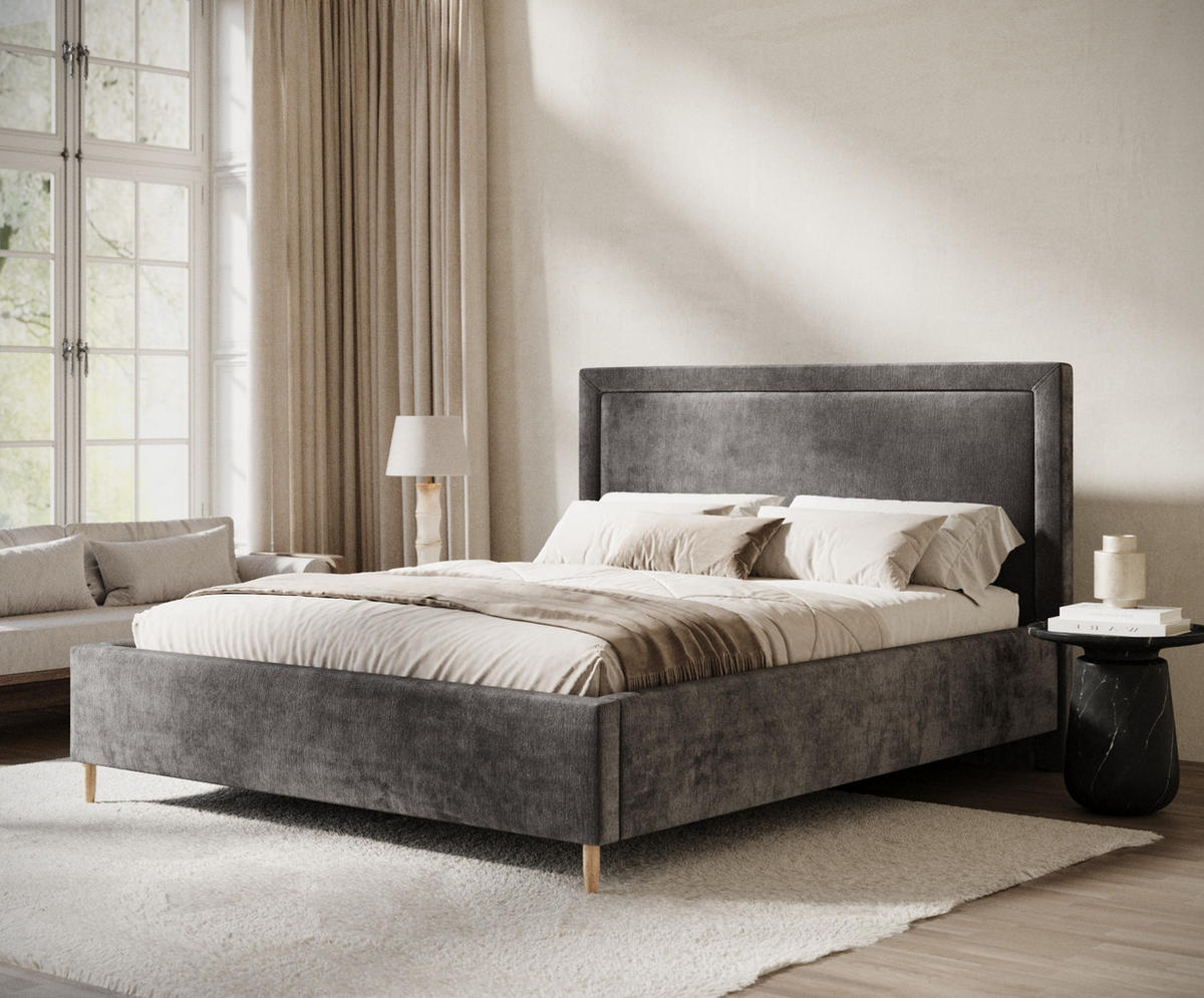 POLSTERBETT Ordina Dunkelgrau 140/200 cm im Chenille-Stoff - Dunkelgrau/Naturfarben, Holz/Holzwerkstoff (140/200cm) - Maison de Reve