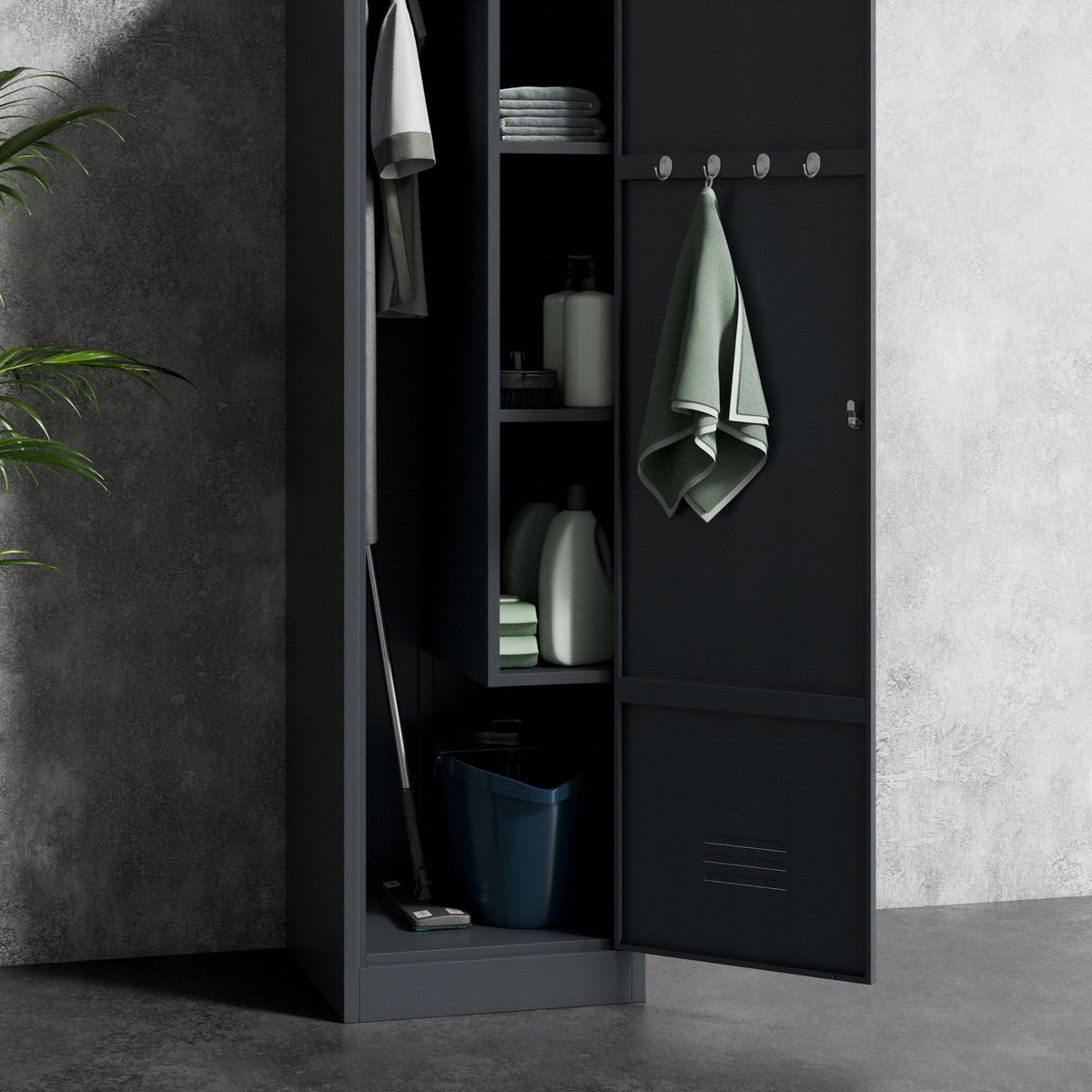 BESENSCHRANK Haushaltsschrank AGNES 185x50x50 cm - Anthrazit, Metall (50/185/50cm) - Jan Nowak