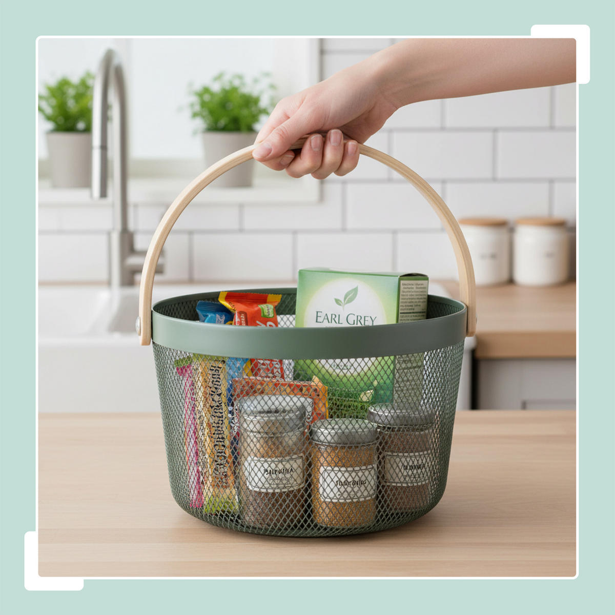 DRAHTKORB - Türkis, Holz/Metall (27.5/30/25.5cm) - Relaxdays