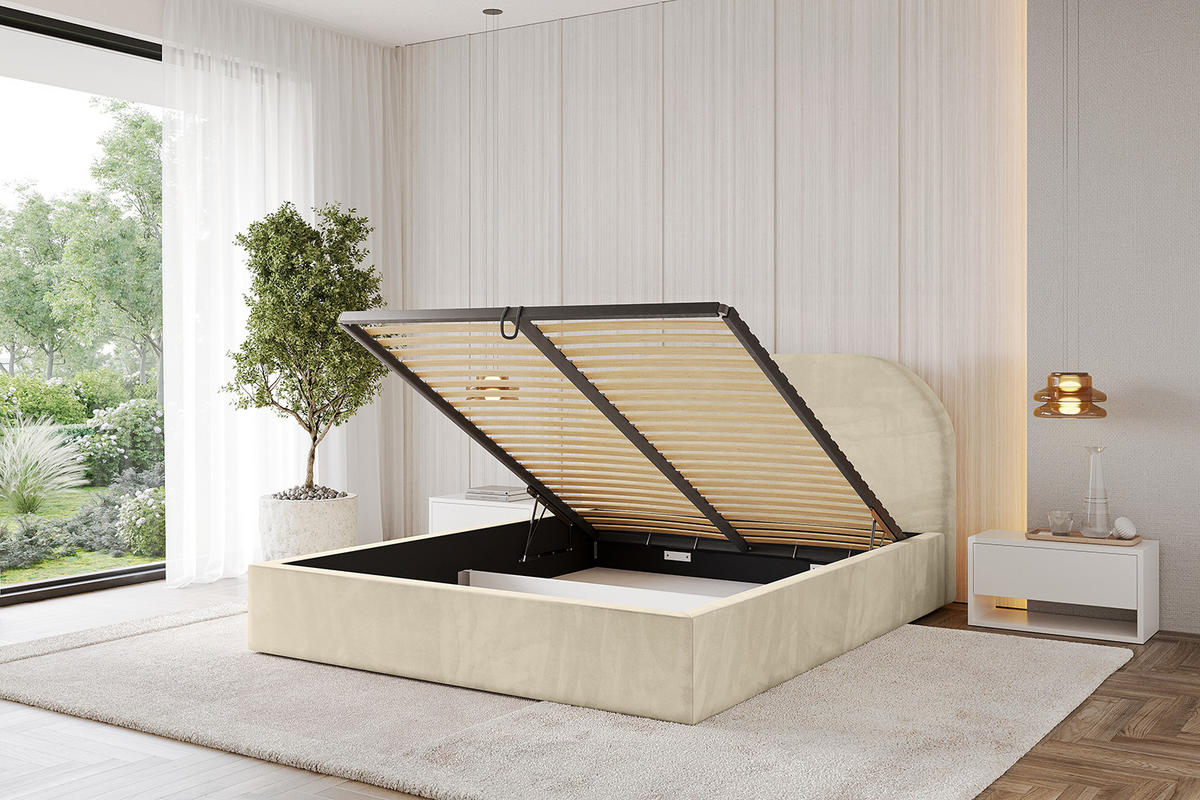 POLSTERBETT mit Bettkasten und Lattenrost, Boxbett ohne Matratze - TIVON 200x200 Beige - Ecru, Holzwerkstoff/Textil (200/200cm) - ALTDECOR