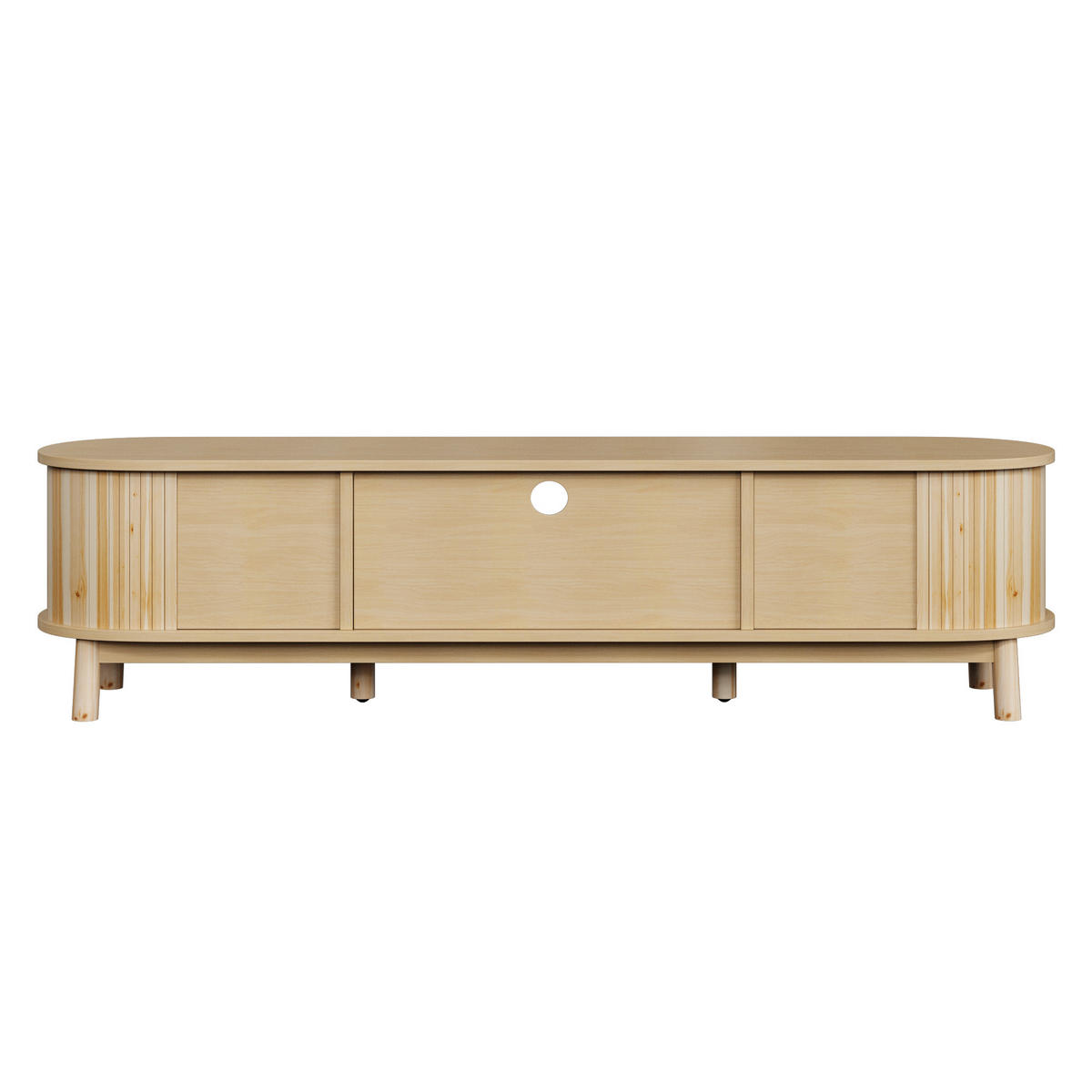 TV-SCHRANK 165 cm Natur MDF mit Rattan-Schublade, Schiebetüren & Stauraum - Naturfarben, Holzwerkstoff (165/46/37cm) - Urban Meuble
