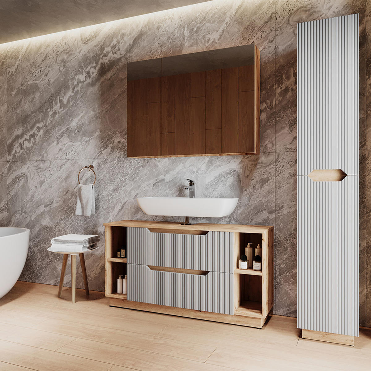 KOUPELNOVÝ NÁBYTEK Lotta Dubový/šedý pruhovaný - šedá, kompozitní dřevo (119.2/62.5/35cm) - Vicco