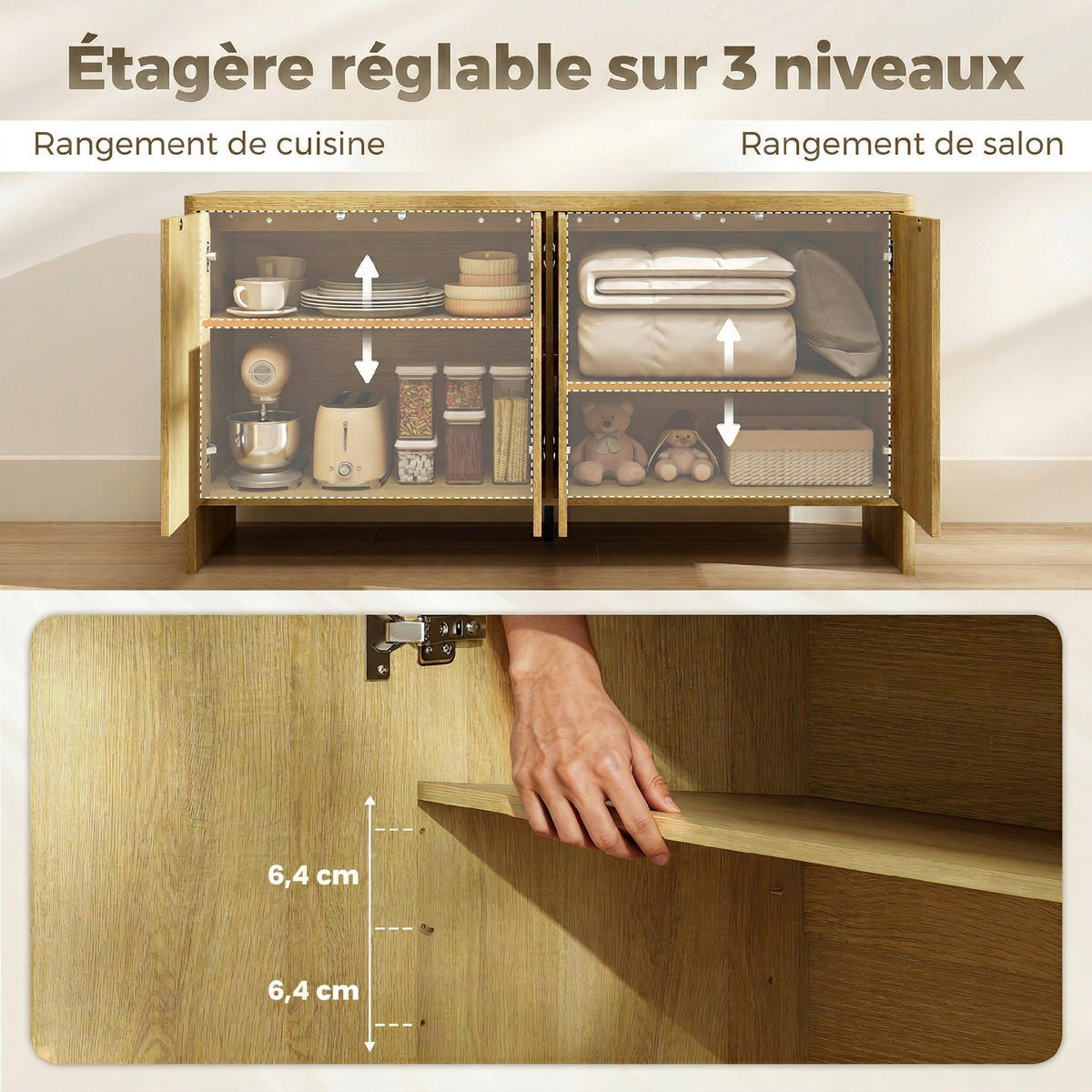 SIDEBOARD Eiche-Nachbildung, 4 Türen, 147/40/77 cm - Eichefarben, Holz (147/77/40cm) - PANGIVO