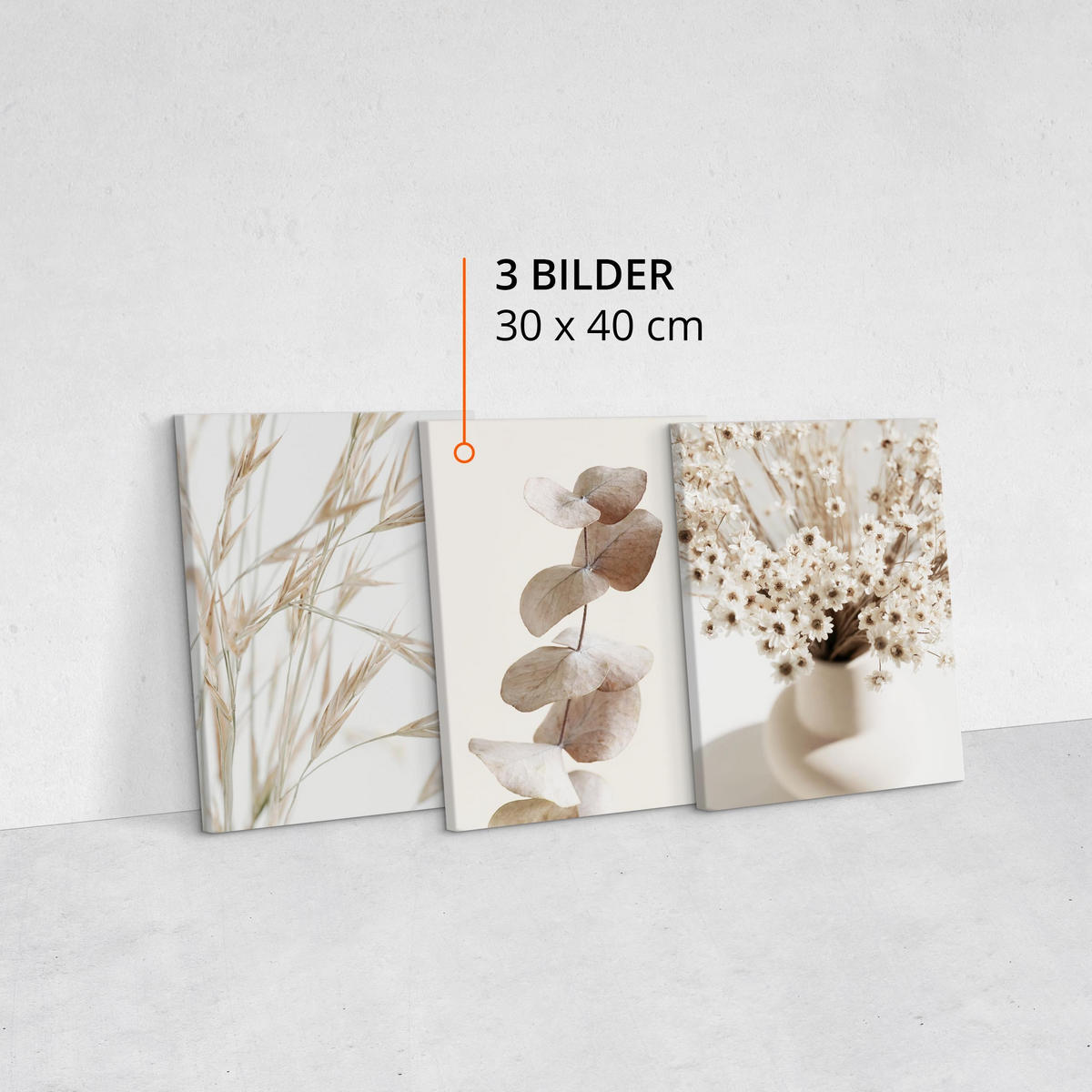 LEINWANDBILDER 3-er Set Blätter Blumen - Blau/Beige, Textil (90/40cm) - Muralo
