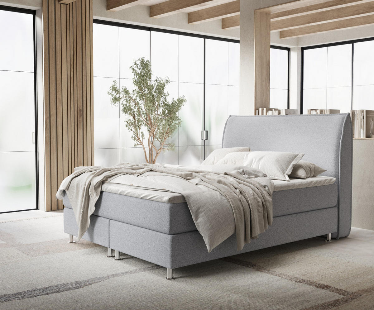 BOXSPRINGBETT Chermin Hellgrau 140/200 cm mit Latex-Topper - Silberfarben/Hellgrau, Holz/Holzwerkstoff (140/200cm) - Maison de Reve