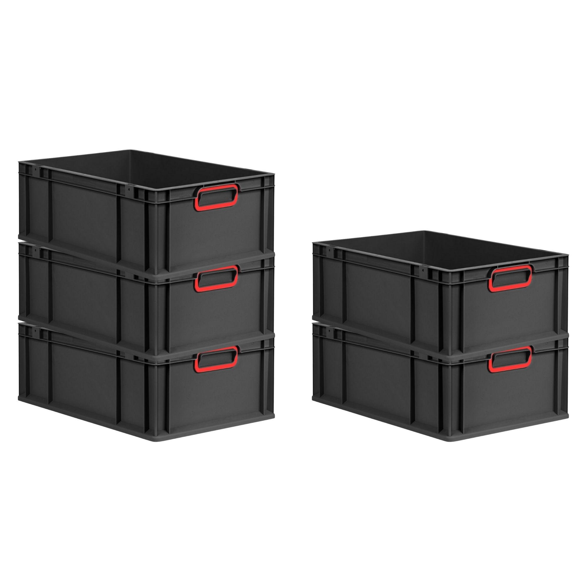 EUROBOX 5x NextGen Color 22x40x60 cm 44 Liter Griffe rot zu, Schwarz - Rot/Schwarz, Kunststoff (40/22/60cm) - PROREGAL