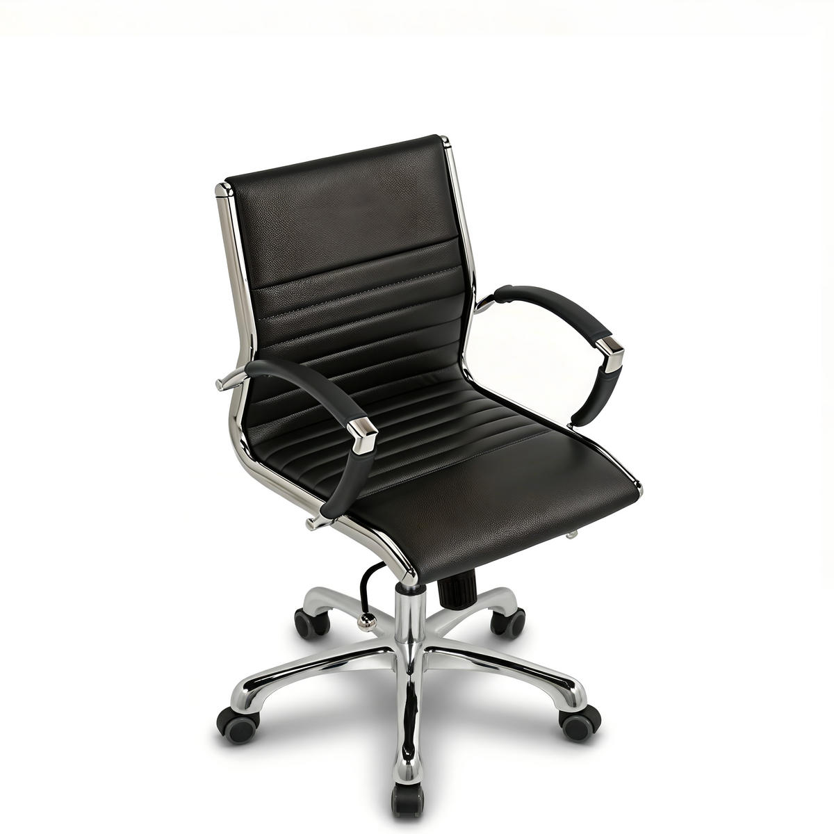 DREHSTUHL Montreal Echtleder Schwarz – ergonomisch, 150 kg belastbar, Sitzhöhe 52-64cm - Schwarz Hochglanz, Leder/Metall (60/106/60cm) - Versee