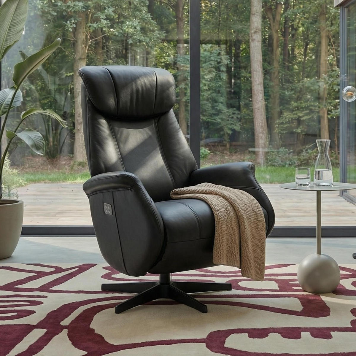 RELAXSESSEL Echtleder Schwarz - Schwarz, Leder/Metall (76/115/83cm) - Furnhouse