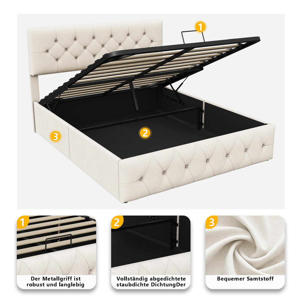 POLSTERBETT 140x200 cm, Beige, mit Lattenrost - Beige, Textil/Metall (140/200cm)