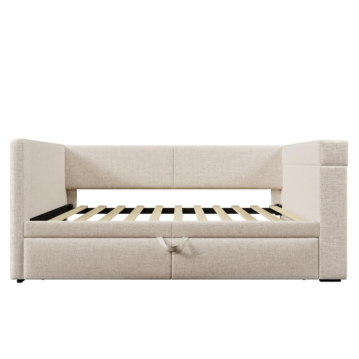 DAYBED 90/200 cm bež od pamuka i lana s izvlačnim ležajem i USB punjenjem - bež, tekstil (90/200cm) - OKWISH