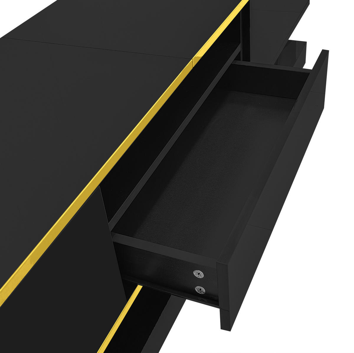 TV-SCHRANK aus Holzwerkstoff 180x38x45 cm Schwarz/Gold mit LED-Beleuchtung, Hochglanzoberfläche und 3 Schubladen - Schwarz, Holzwerkstoff (180/45/38cm) - Modfu