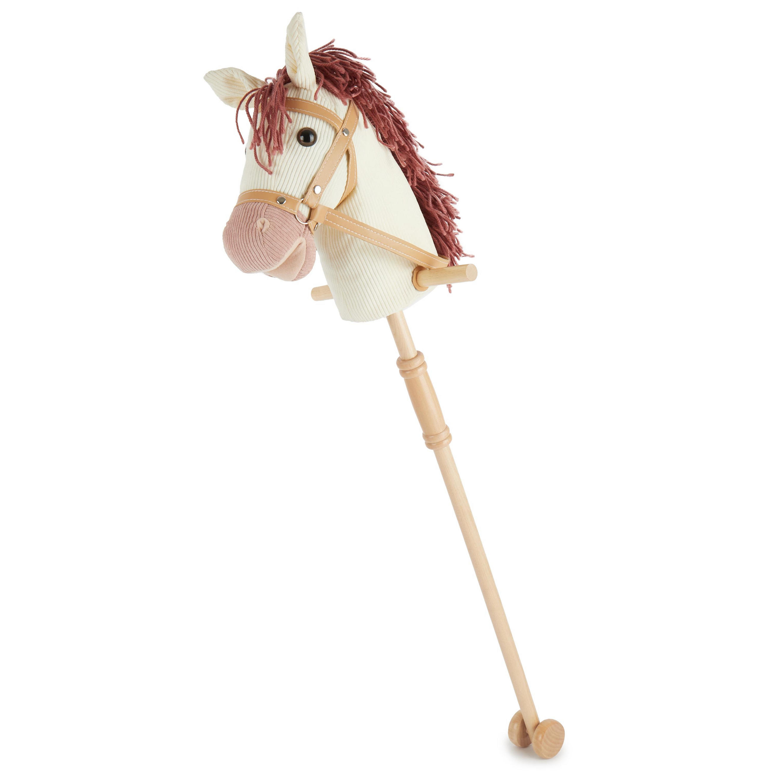 BIECO Steckenpferd Kinder Ginger | Hobby Horse Pferde | Steckenpferd Rollen | Steckenpferd Holz Pferd Stab | Stock Pferd - Weiß, Textil (24/100cm) - Bieco Spielwaren
