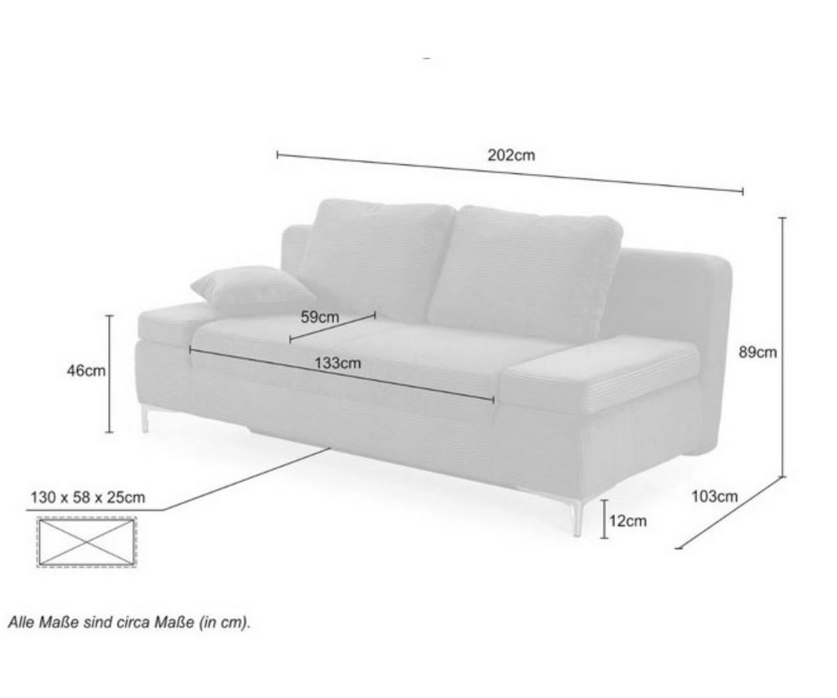 SCHLAFSOFA mit Bettkasten, Federkern, Armlehnen verstellbar B202/T103/H89 cm, Liegefläche 144x198 cm, Cord Beige Grau / 15203 - Chromfarben/Greige, Textil/Metall (202/89/103cm) - luma-home