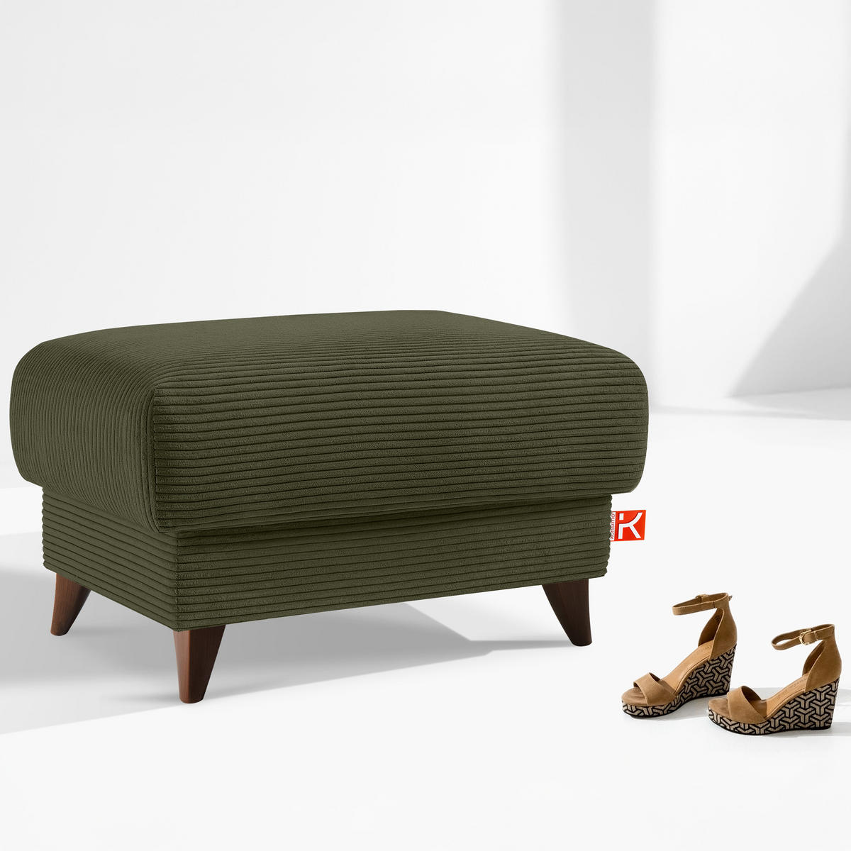 HOCKER GUSTAVO II, Olivgrün - Braun/Olivgrün, Holz/Holzwerkstoff (92/49/92cm) - KONSIMO®