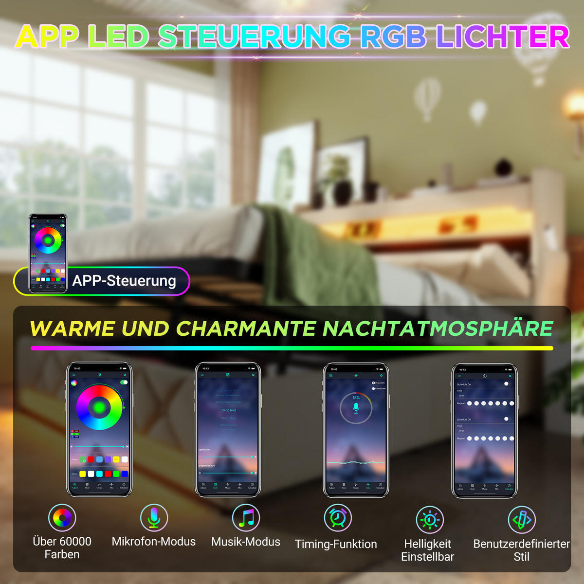 POLSTERBETT aus Leinen 180x200 cm in Beige mit LED & USB/Typ-C - Beige, Textil (180/200cm) - Modfu