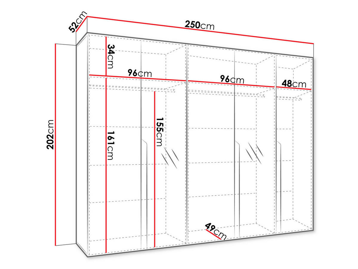 DREHTÜRENSCHRANK Mila II 250 - Schwarz/Weiß, Holzwerkstoff/Kunststoff (250/202/52cm) - MIRJAN24