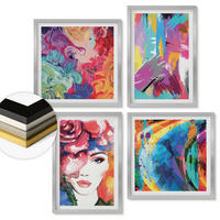 WANDBILDER 4er Set - 50x50 cm & 40x60 cm Silberner Rahmen - Farbenfrohes abstraktes Porträt - Silberfarben, Kunststoff (50/50cm) - ArtPrintCave