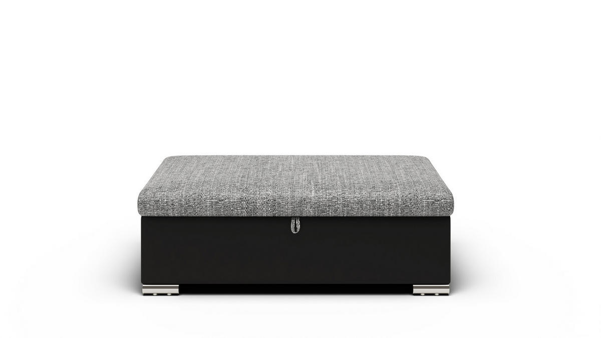 ECKSCHLAFSOFA ALEX – Schwarz + Weiß (Lawa 06 + Soft 17) + Hocker - Links - Schwarz, Holzwerkstoff/Metall (275/155cm) - Möblo