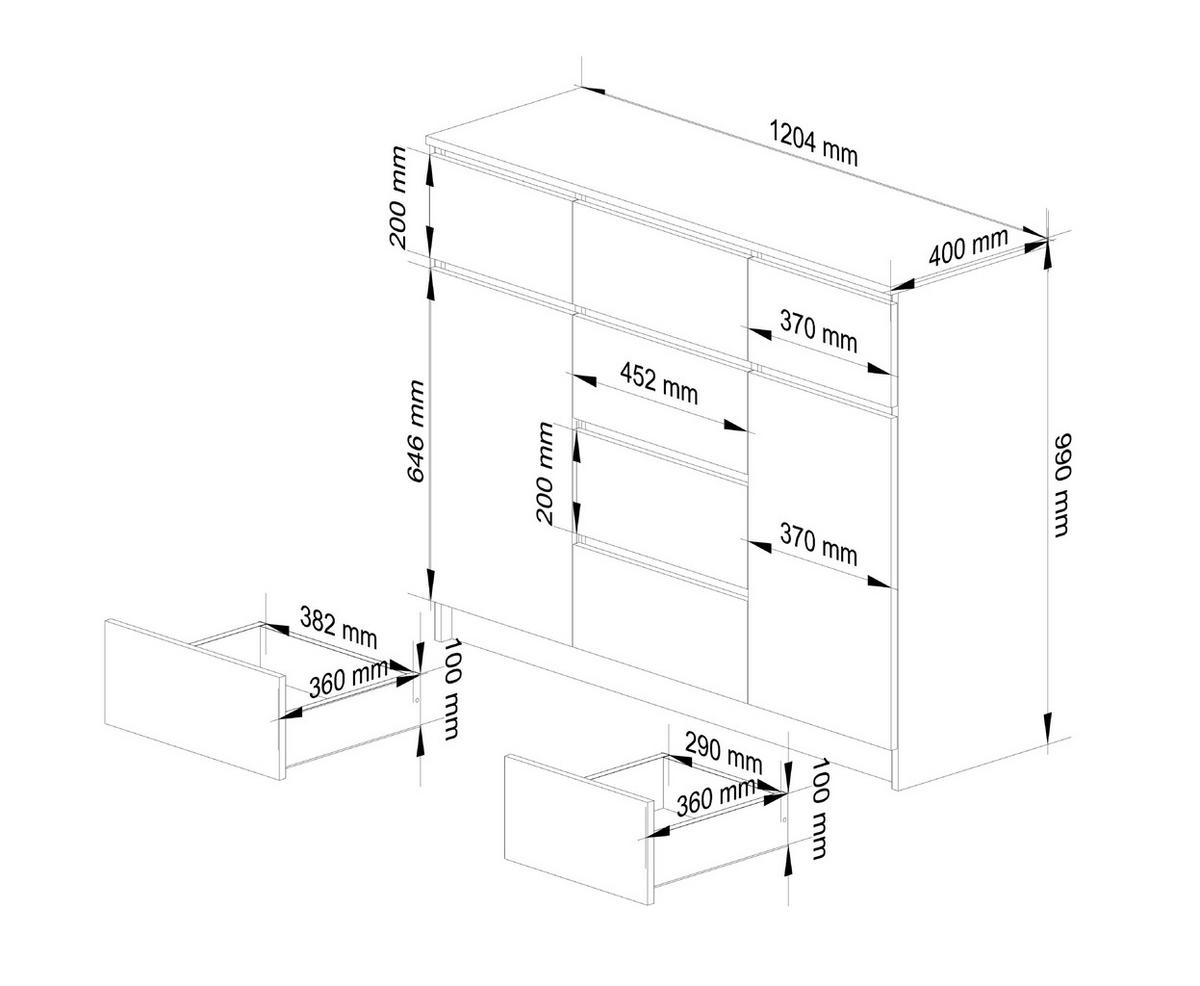 KOMMODE Weiß 120x40x99 cm - Weiß, Holzwerkstoff (120/99/40cm) - Akord