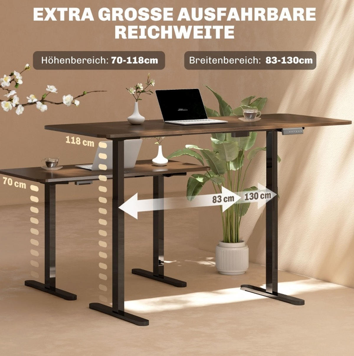 SCHREIBTISCHGESTELL höhenverstellbar Stahl Black - Schwarz, Metall (83/45/118cm) - Meubliv