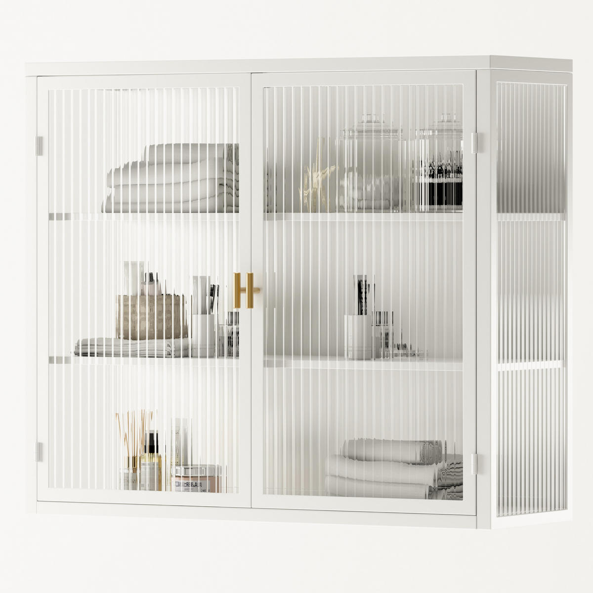 BAD-WANDSCHRANK Weiß, 2 Glastüren & 3 Ablagen, 70 x 23 x 60 cm - Weiß, Metall (70/60/23cm) - Urban Meuble