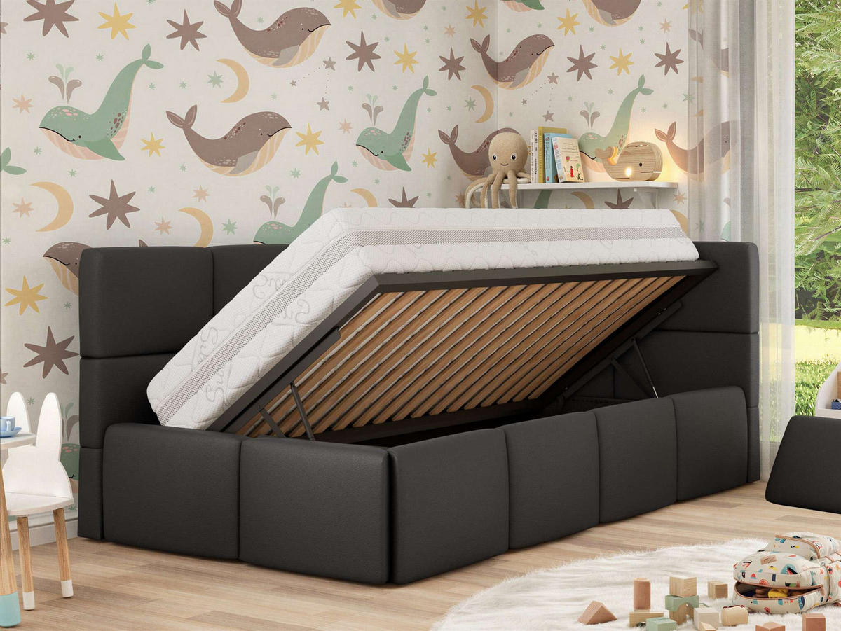 DĚTSKÁ POSTEL ARVO ALTA 90/200 - Tmavě zelená Ekokůže - Pravá - tmavě zelená, textil (90/200cm) - MKS