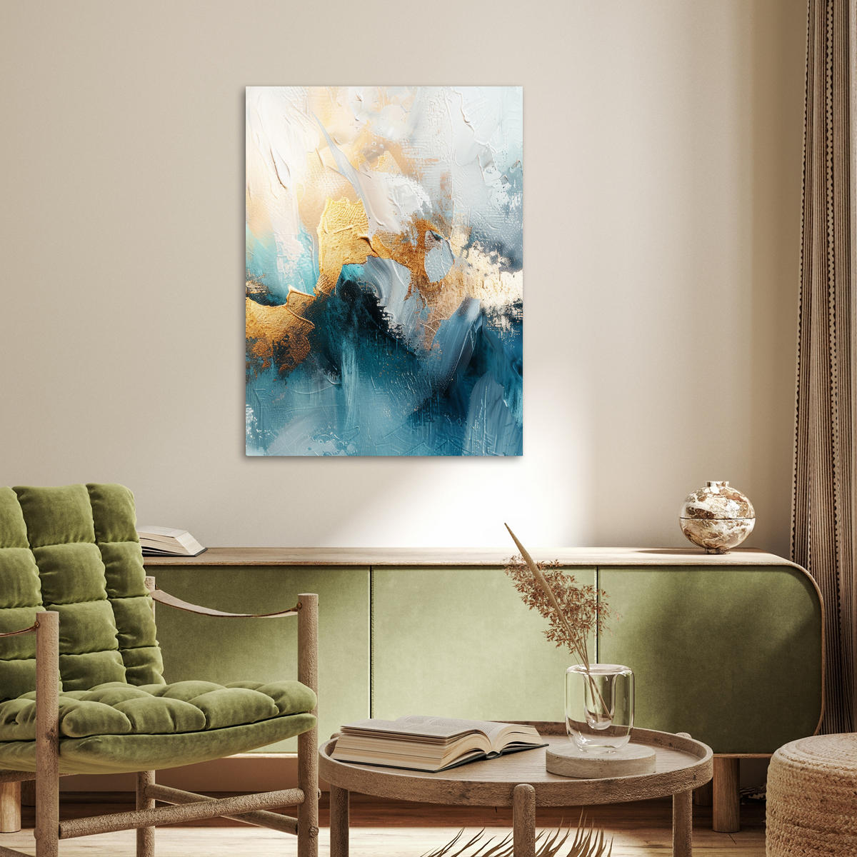 POSTER Abstrakt - Kunst - Gold - Blau 60x80 cm - Petrol, Papier (60/80/0.1cm) - MuchoWow