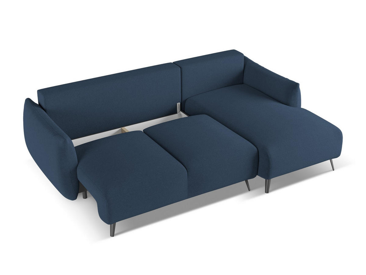 ECKSOFA mit Schlaffunktion Chenille Stoff Blau - Blau/Schwarz, Textil/Metall (242/162cm) - Makamii