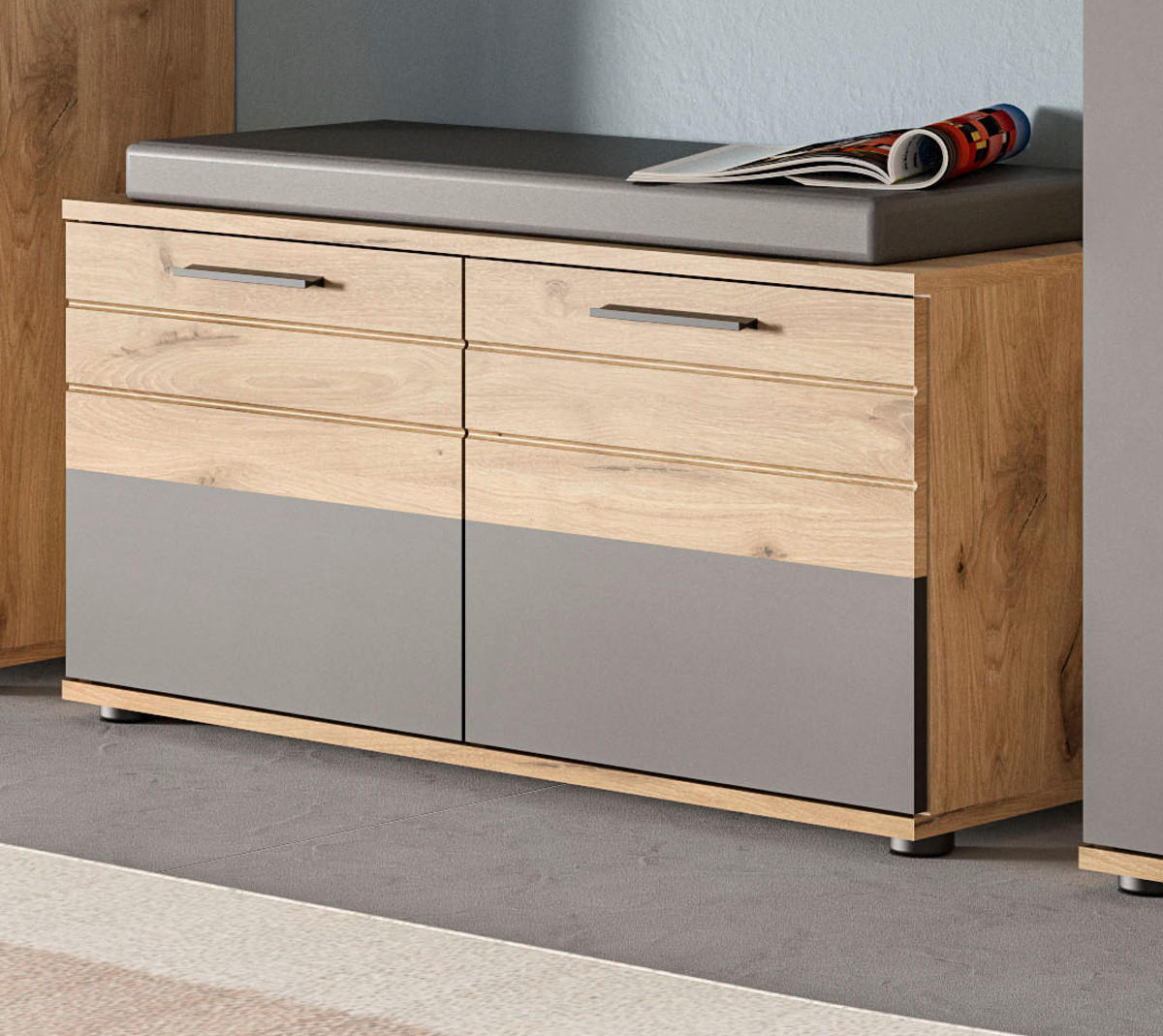 GARDEROBENBANK Eiche, grau 90 cm mit Soft-Close - Eichefarben/Dunkelgrau, Holzwerkstoff/Kunststoff (90/51/37cm) - Inn.Furn