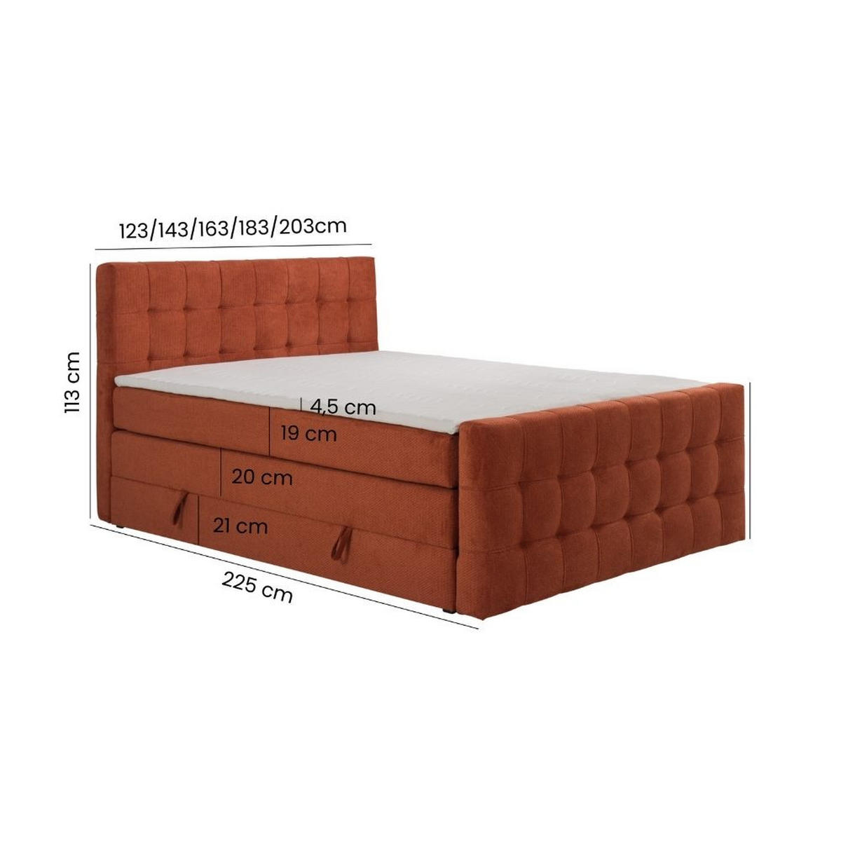 BOXBETT Royal mit Bonnelmatratze und Topper, 140x200, Rot - Rot, Holzwerkstoff/Kunststoff (140/200cm) - AN-Moebel 4u