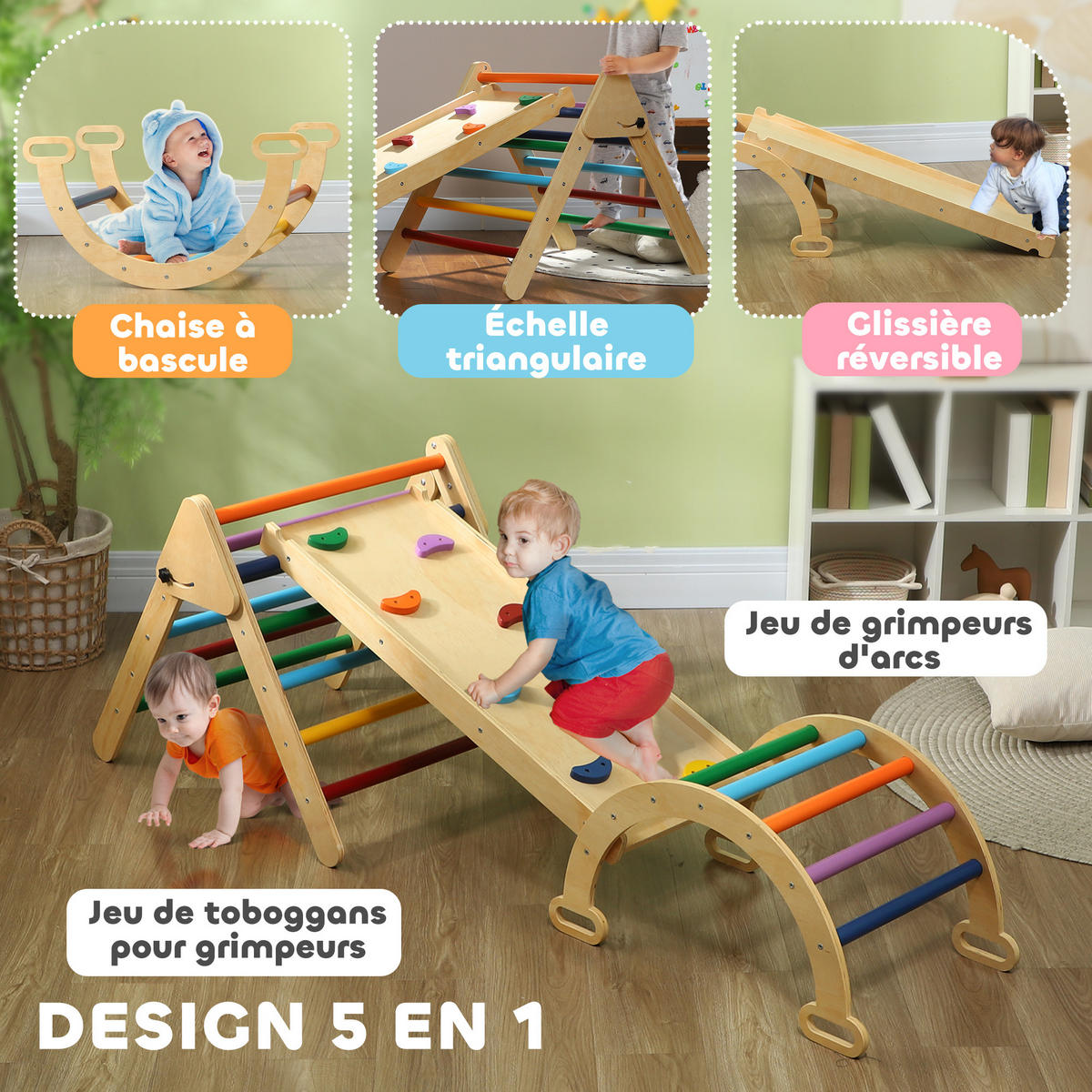 KINDER-KLETTERTRIANGEL DE-18407 Bunt - Multicolor, Holzwerkstoff (42/68cm) - ComfortXL