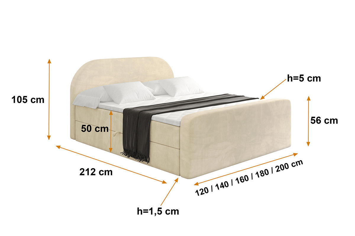 BOXBETT mit Matratze H4 und Lattenrost - NOX-Z - 180x200 - Beige Monolith - Beige, Holzwerkstoff (180/200cm) - ALTDECOR