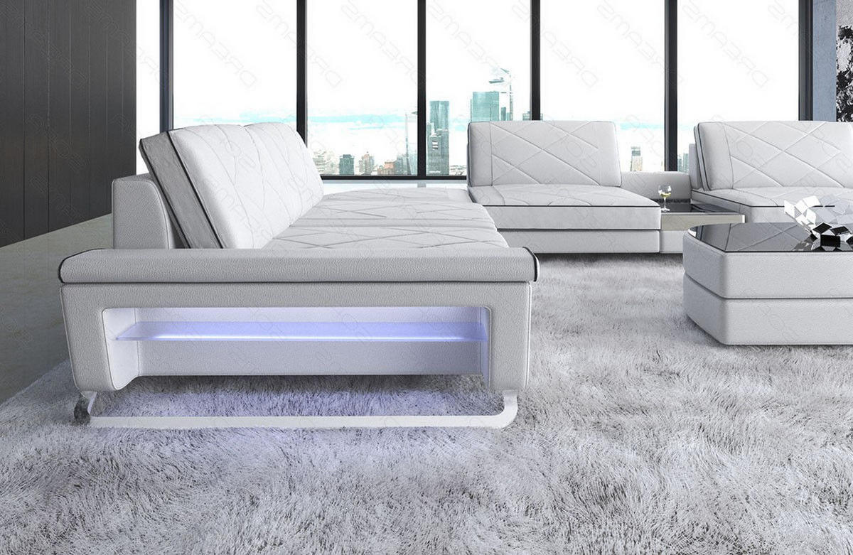 WOHNLANDSCHAFT Bari XXL - Schwarz/Weiß, Leder (456/89/329cm) - Sofa Dreams