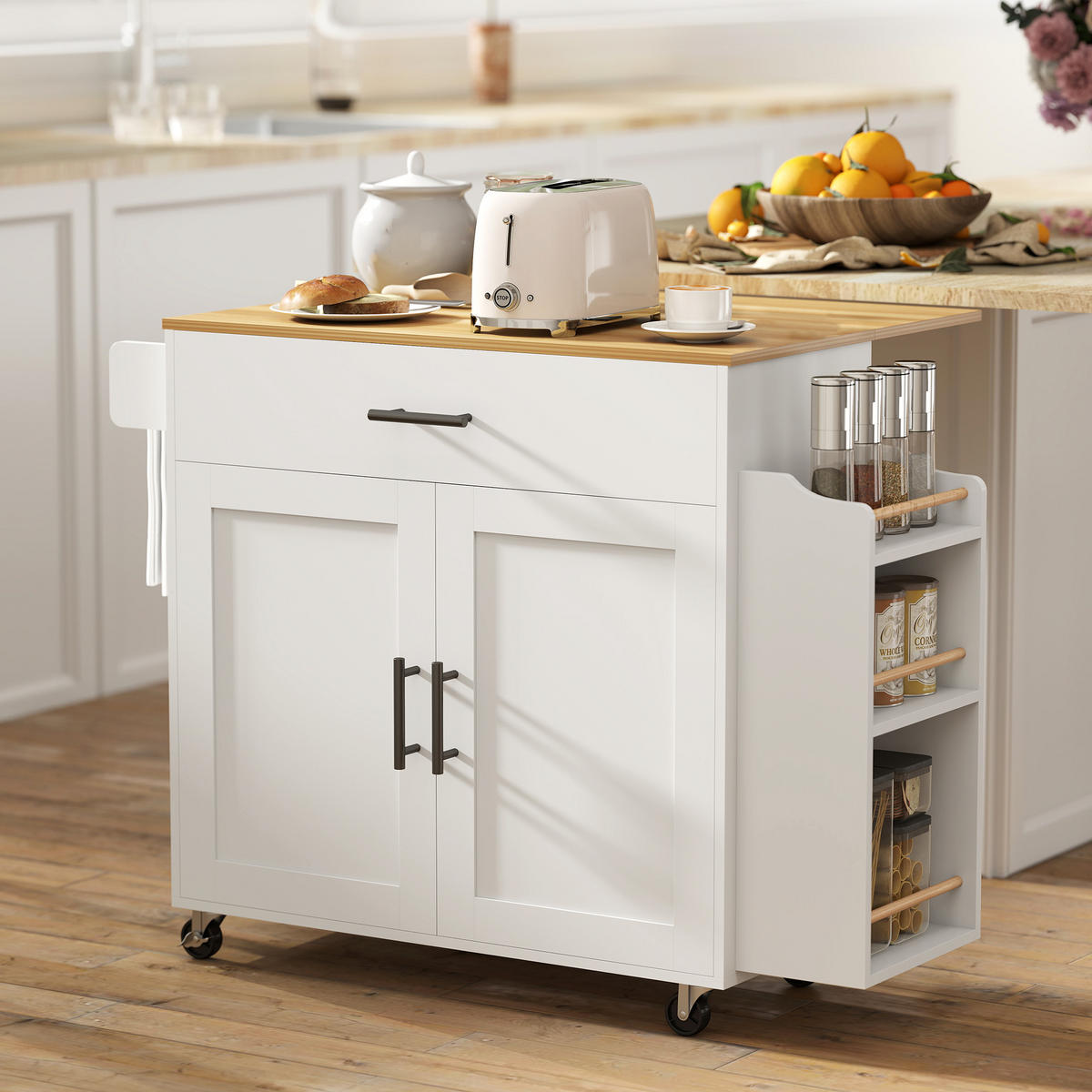 KÜCHENINSEL Küchenwagen auf Rollen mit abklappbarer Arbeitsplatte Ablage Weiß - Schwarz/Weiß, Holzwerkstoff (68/85/120cm) - HOMCOM