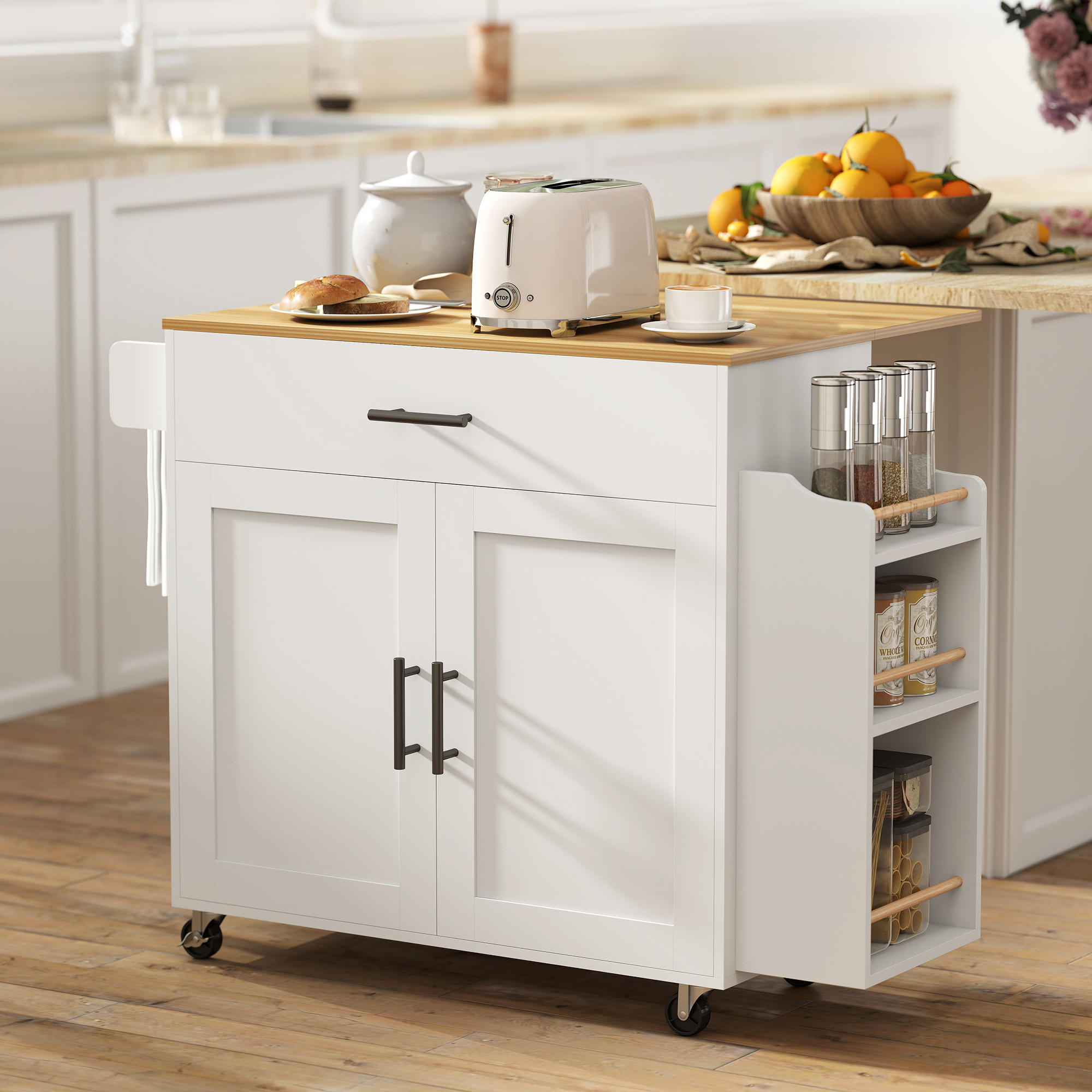 Thumbnail - Homcom Kücheninsel, Weiß, Holzwerkstoff, Küche mit Insel, 68x85x120 cm, Küchen, Küchenmöbel, Kücheninseln