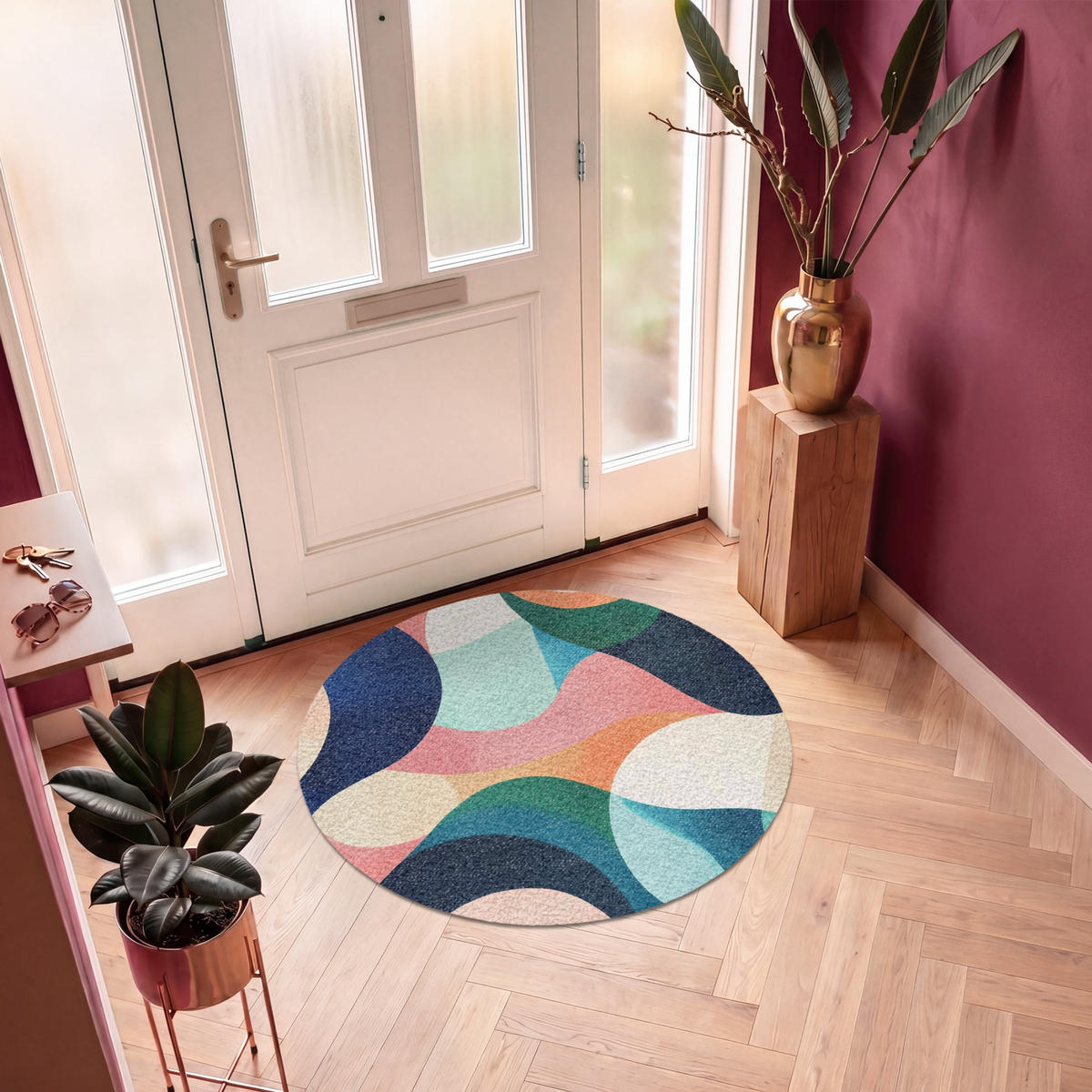 FUSSMATTE Abstrakt - Blau - Rosa Fußabtreter 120x120 cm - Multicolor, Kunststoff (120/120cm) - MuchoWow
