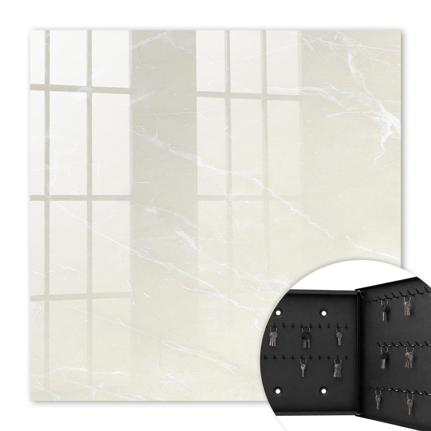 SCHLÜSSELBOX Schwarz 30x30 cm- Türöffnung nach rechts - Marmor-Eleganz - Beige, Metall (30/30/5cm) - TULUP