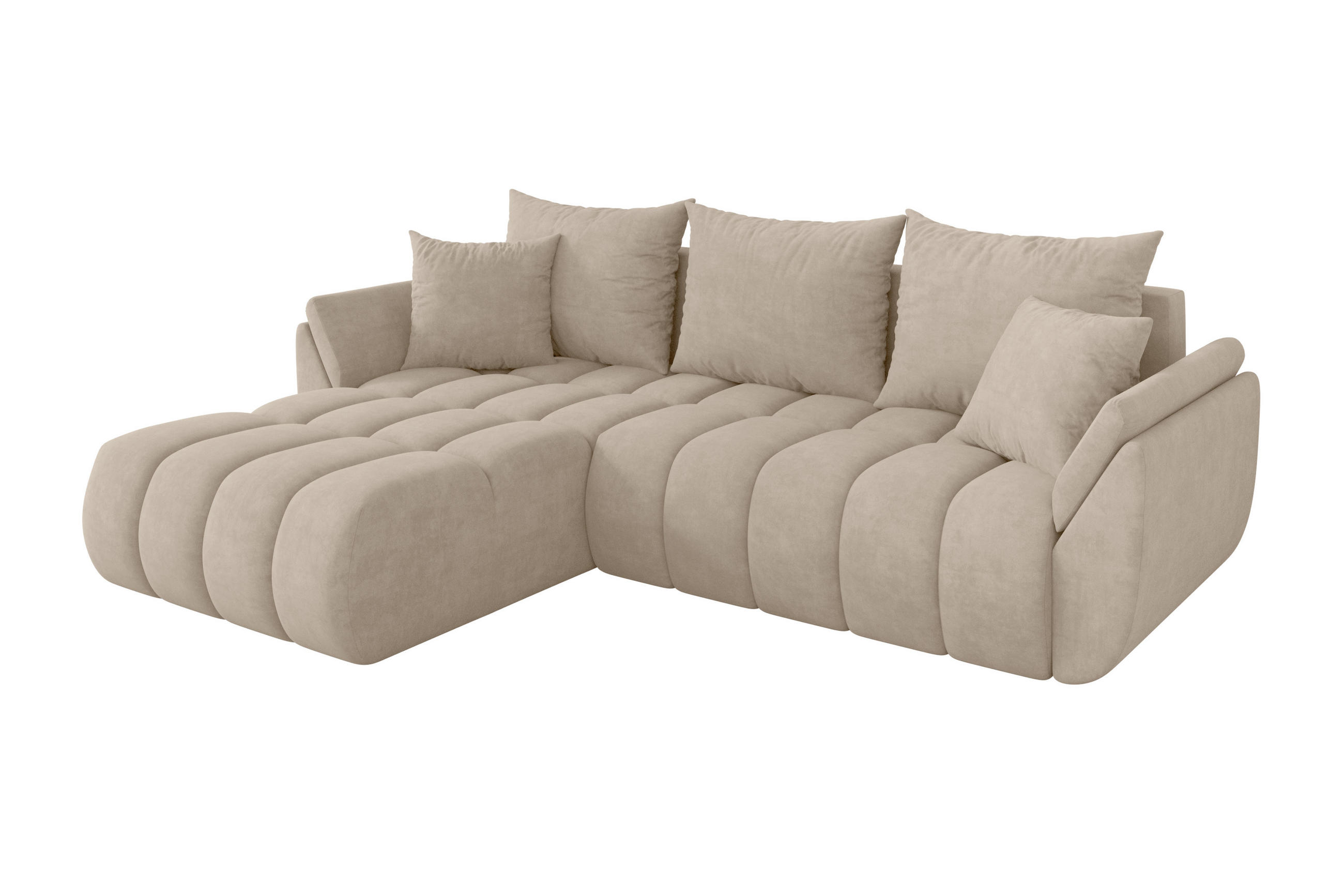 ECKSOFA mit Schlaffunktion Ottomane Links TOKO-L-v1 277x194x86 Beige Velours - Schwarz/Sahara, Holzwerkstoff/Kunststoff (277/194cm) - ALTDECOR