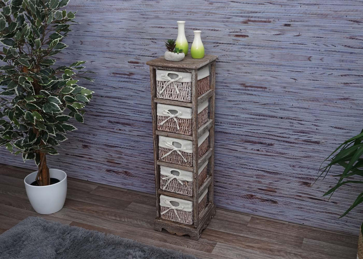 KOMMODE MIT 5 KORBSCHUBLADEN Braun - Braun, Holz (25/90/28cm) - MCW
