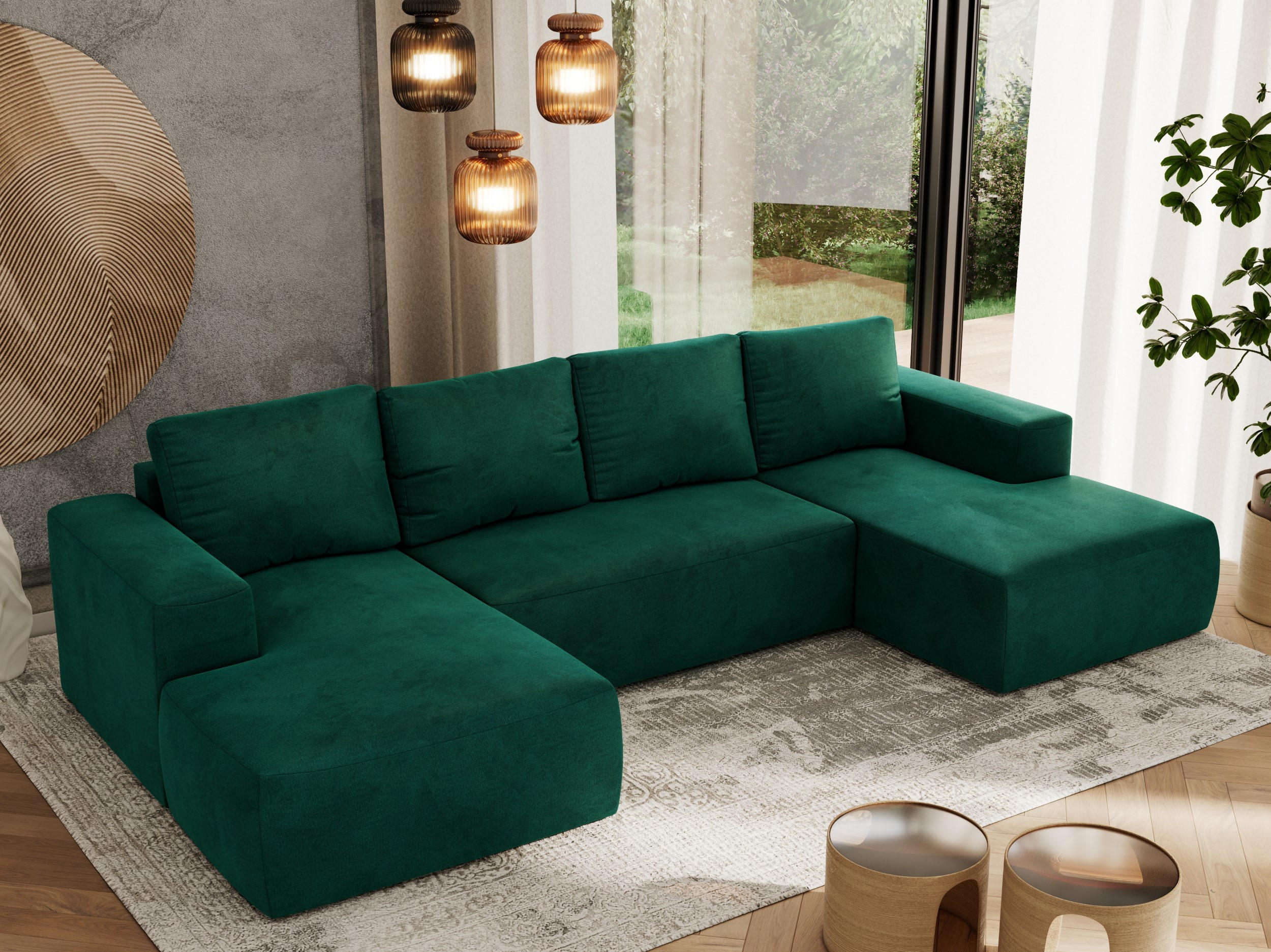 WOHNLANDSCHAFT TRENTINO U Dunkelgrün Velvet - Dunkelgrün, Textil (334/91/163cm) - MKS