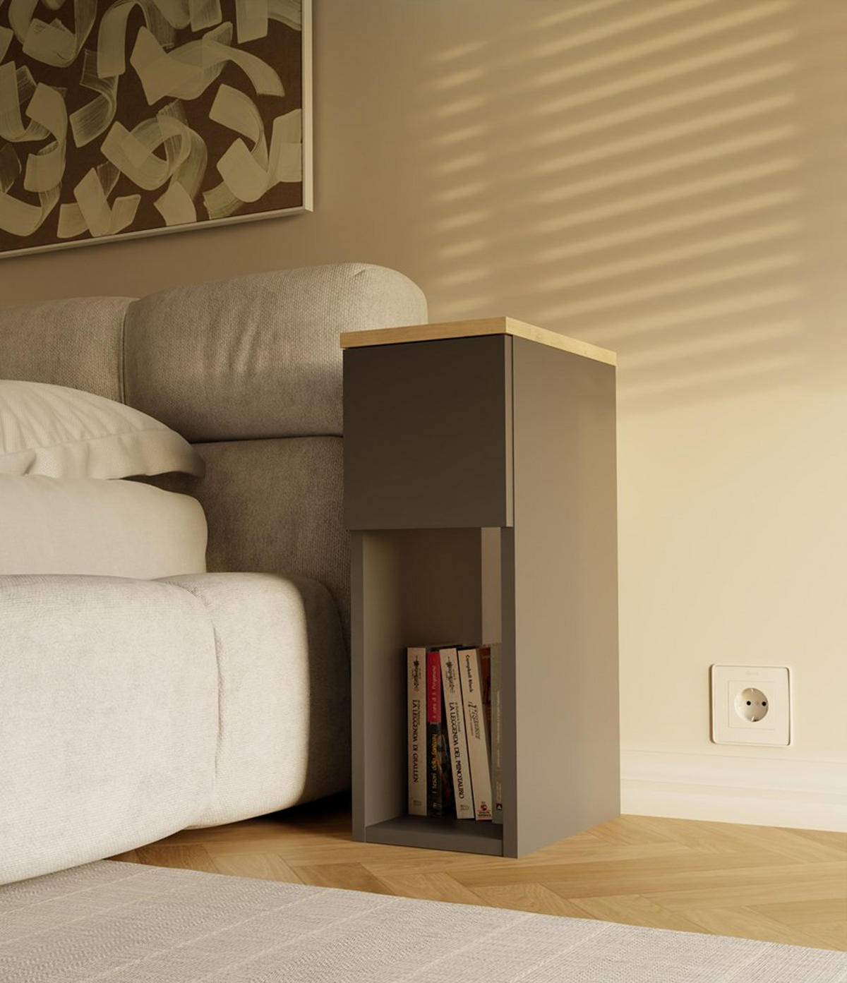 NOČNÍ STOLEK antracit, Artisan 20/55/30 - antracitová, kompozitní dřevo (20/55/30cm) - RAUMHIRSCH FURNITURE