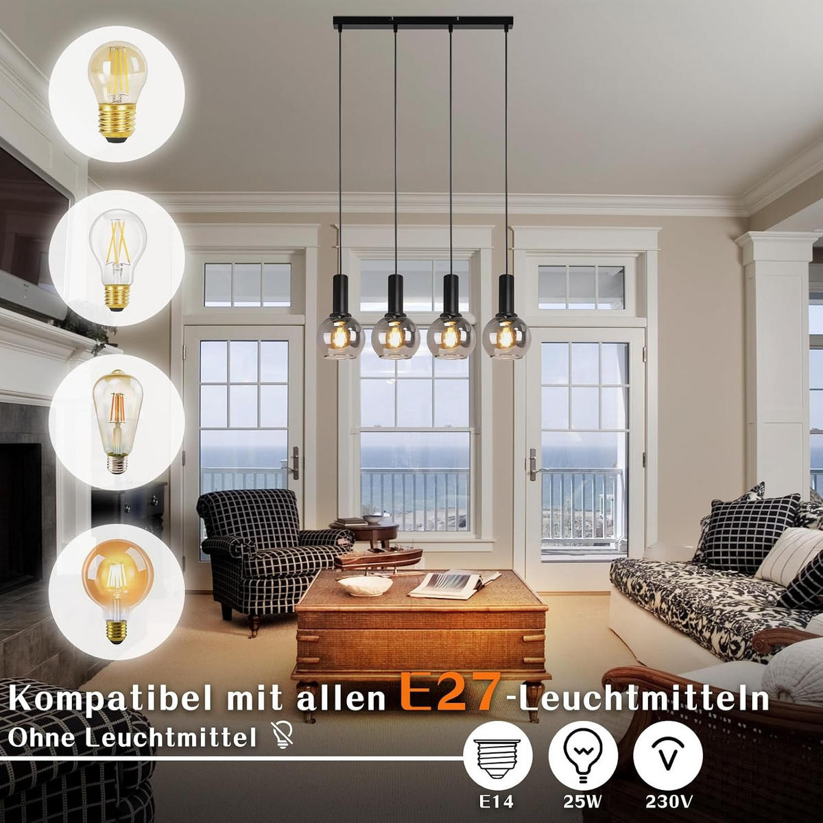 HÄNGELEUCHTE Krenq 55/13/145 cm - Schwarz, Glas/Metall (55/13/145cm) - ZMH