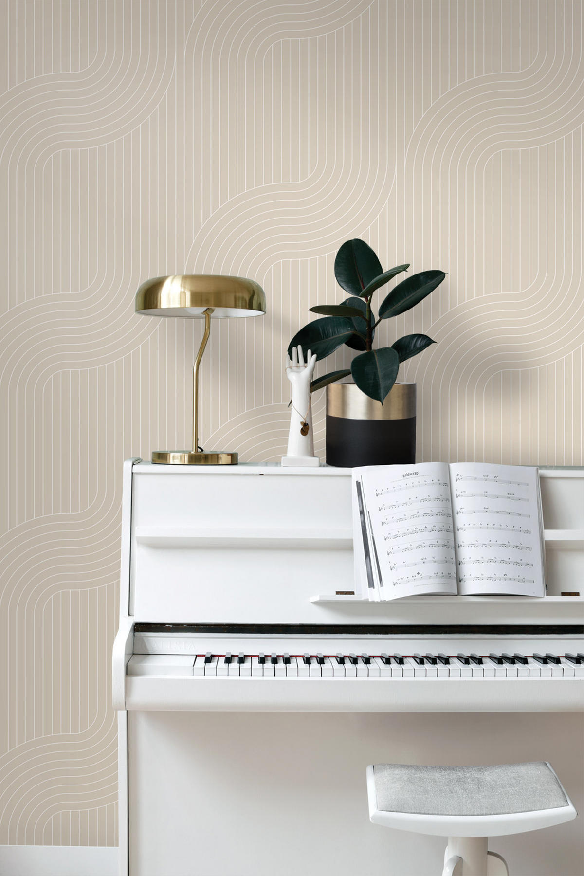 TAPETE grafische Linien 50 x 900 cm - Beige, Papier (50/900cm) - ESTAhome